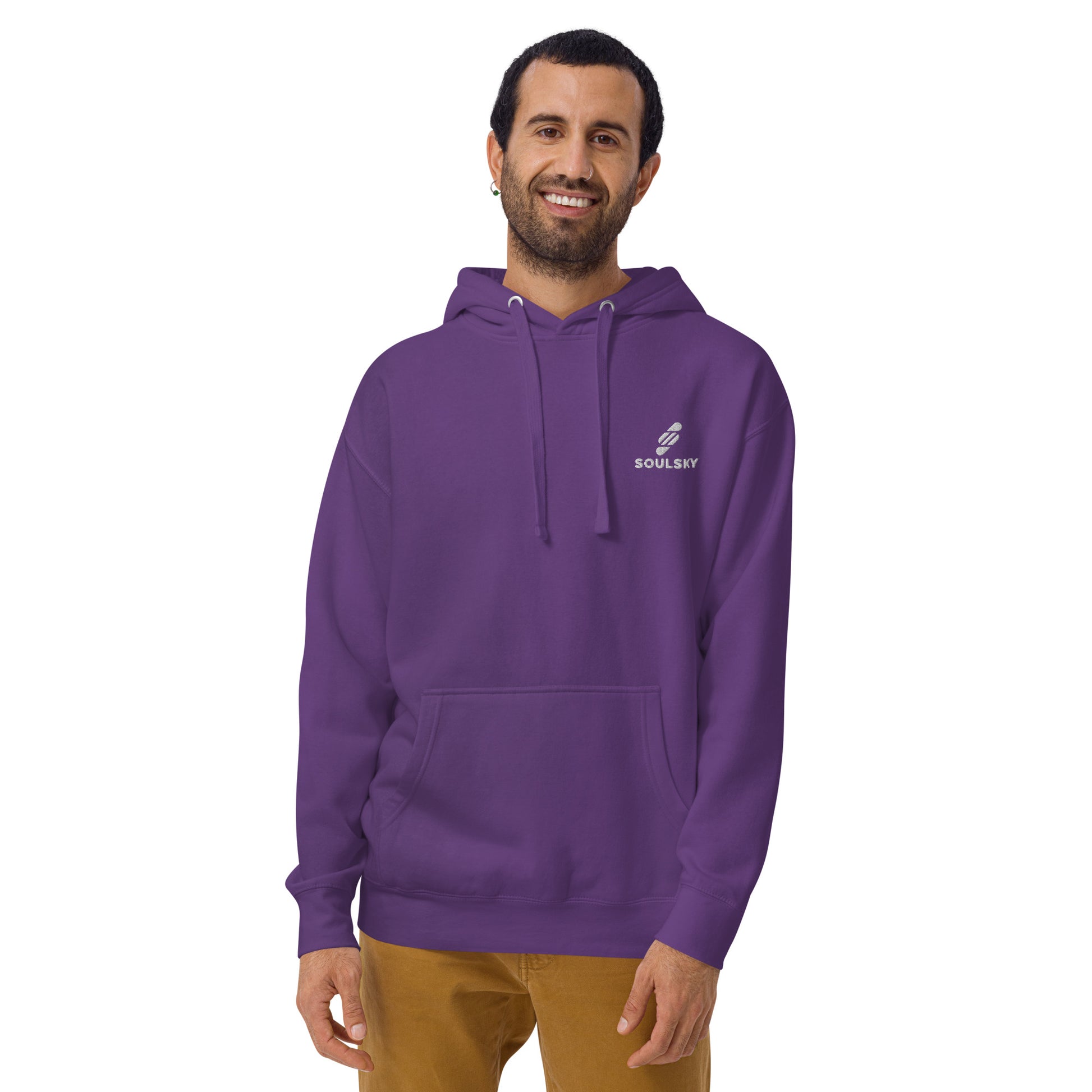 Embroidered Logo Popover Hoodie - Purple - SOULSKY