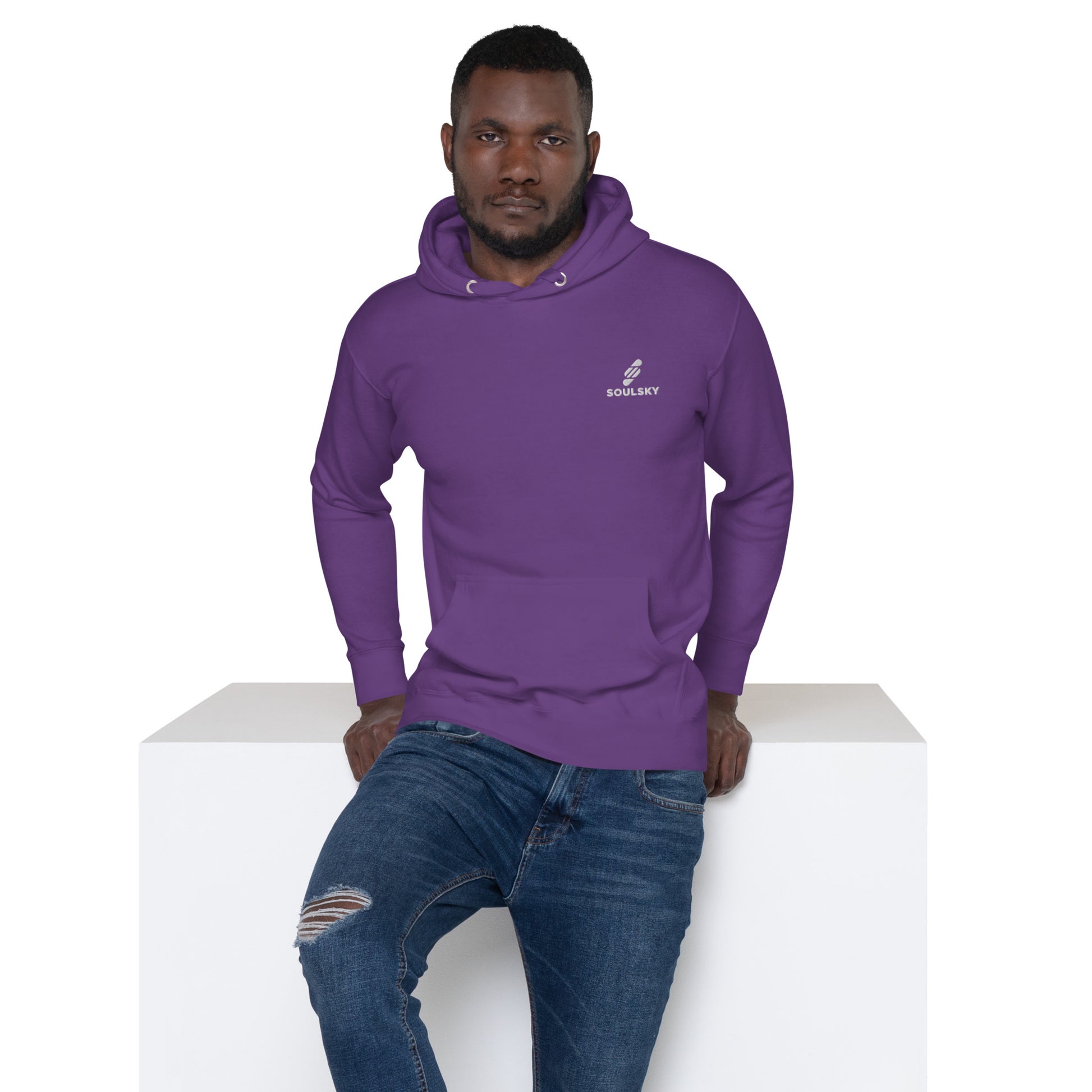 Embroidered Logo Popover Hoodie - Purple - SOULSKY