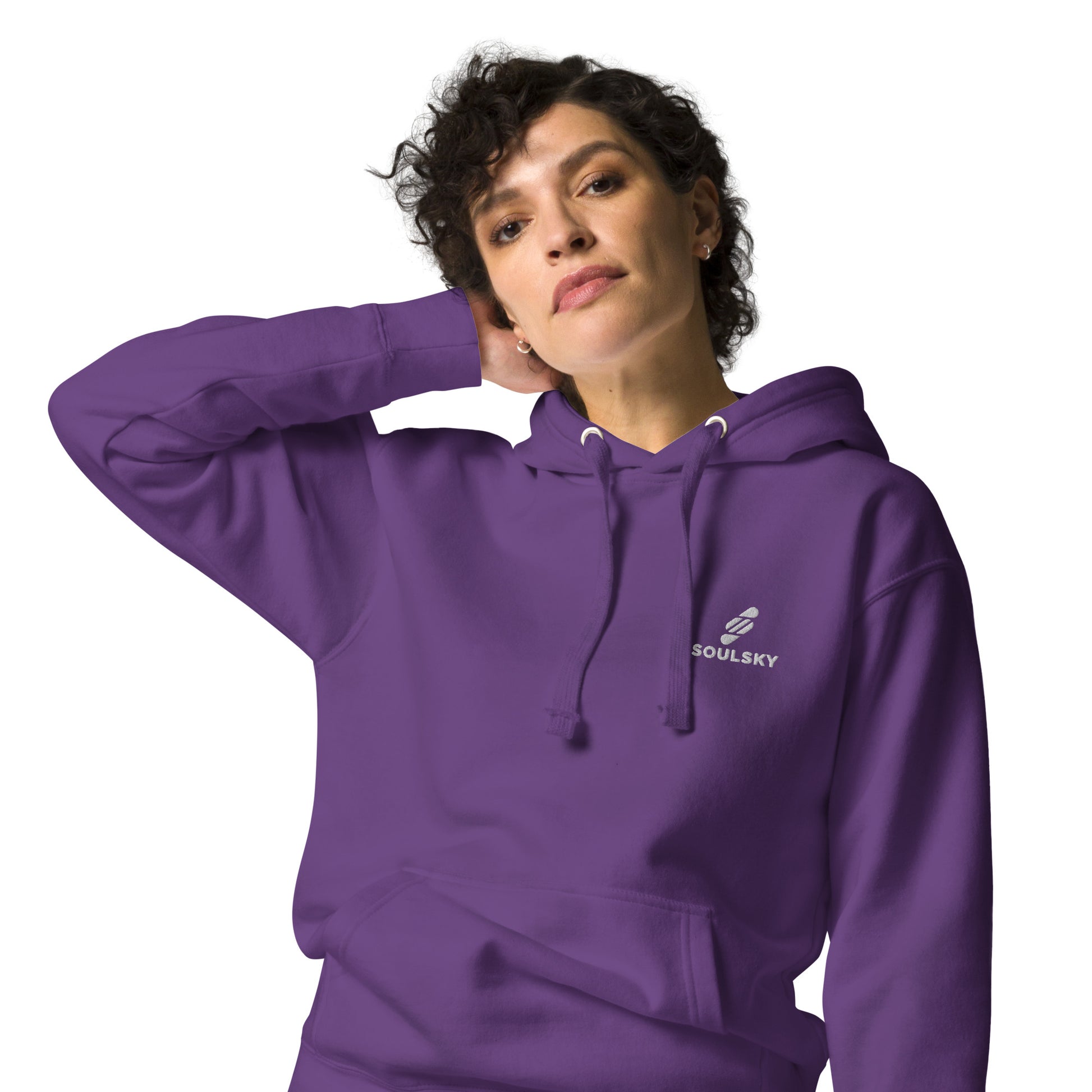 Embroidered Logo Popover Hoodie - Purple - SOULSKY