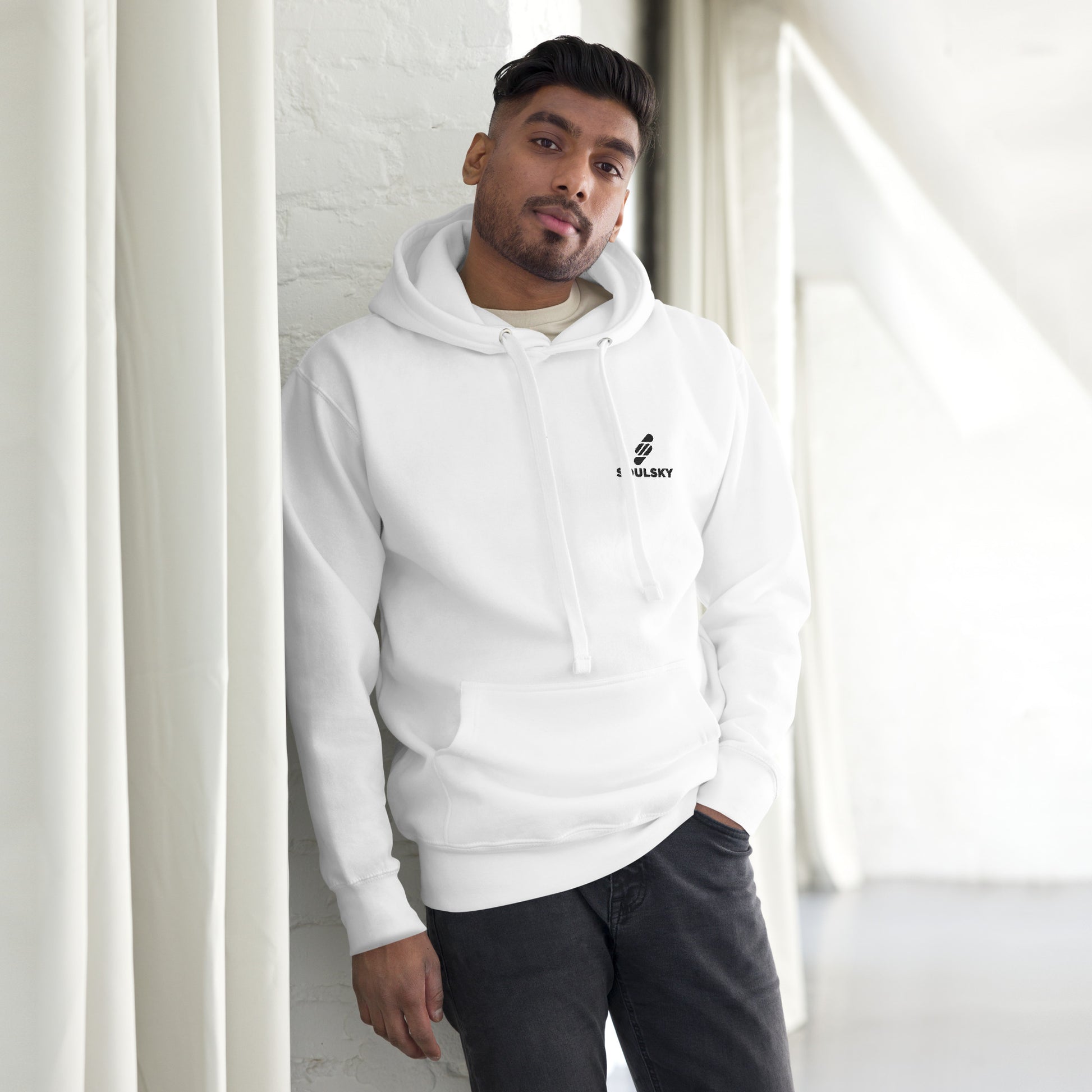 Embroidered Logo Popover Hoodie - White - SOULSKY
