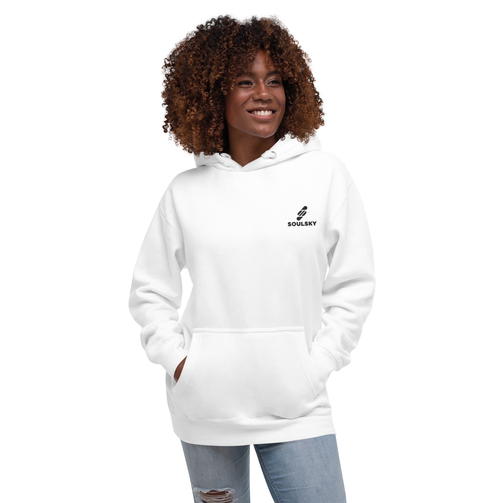 Embroidered Logo Popover Hoodie - White - SOULSKY
