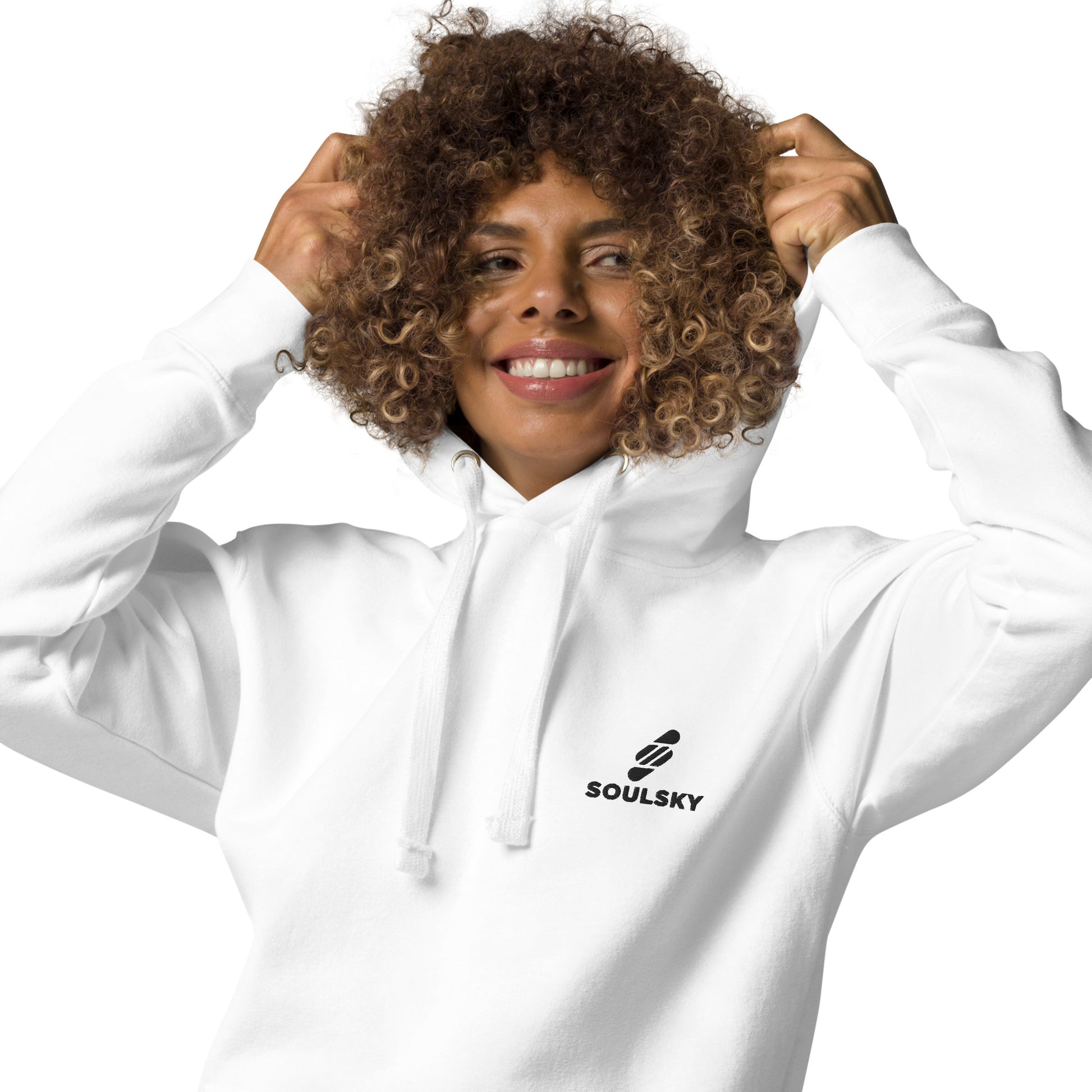 Embroidered Logo Popover Hoodie - White - SOULSKY