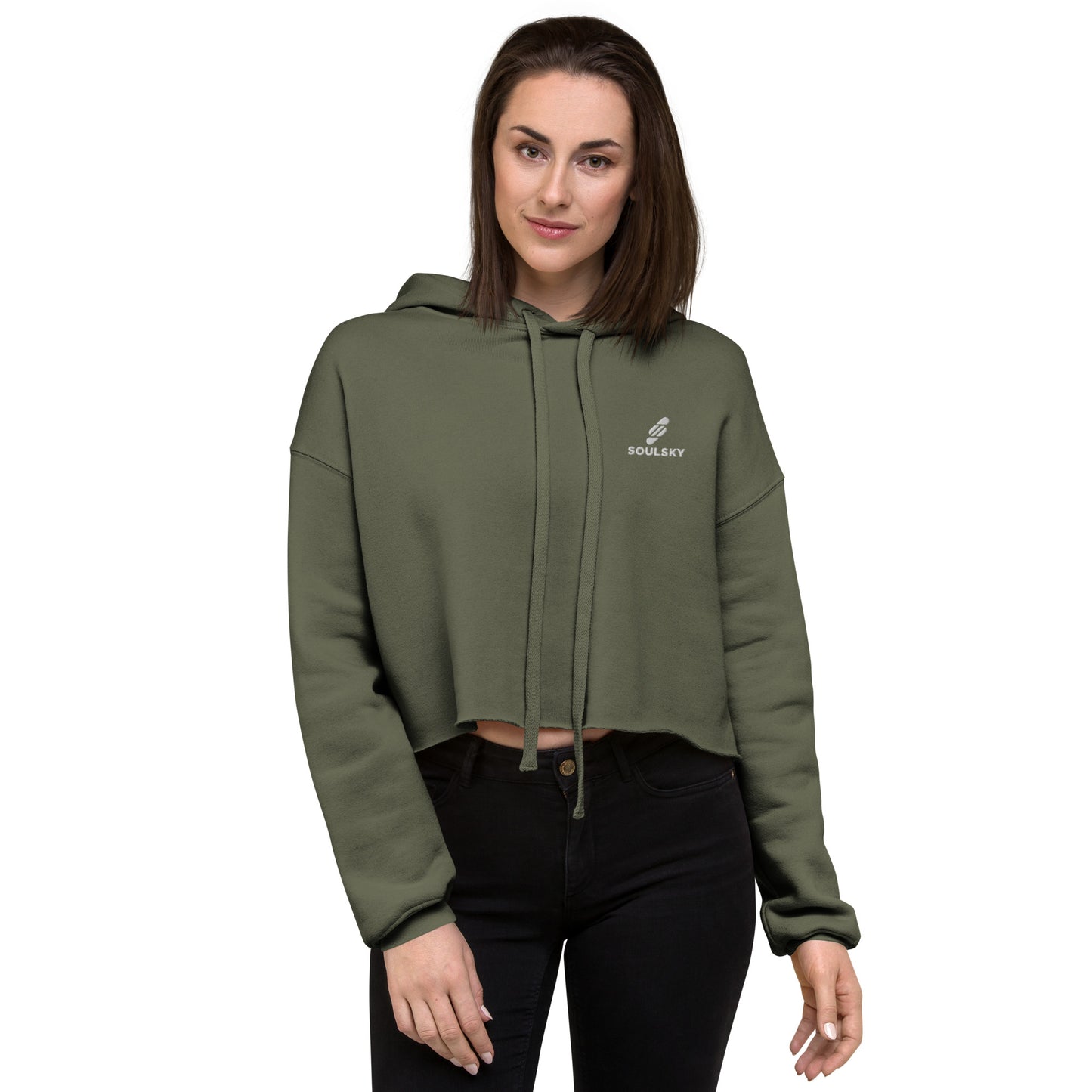 SOULSKY Logo Cropped Hoodie (Military Green)