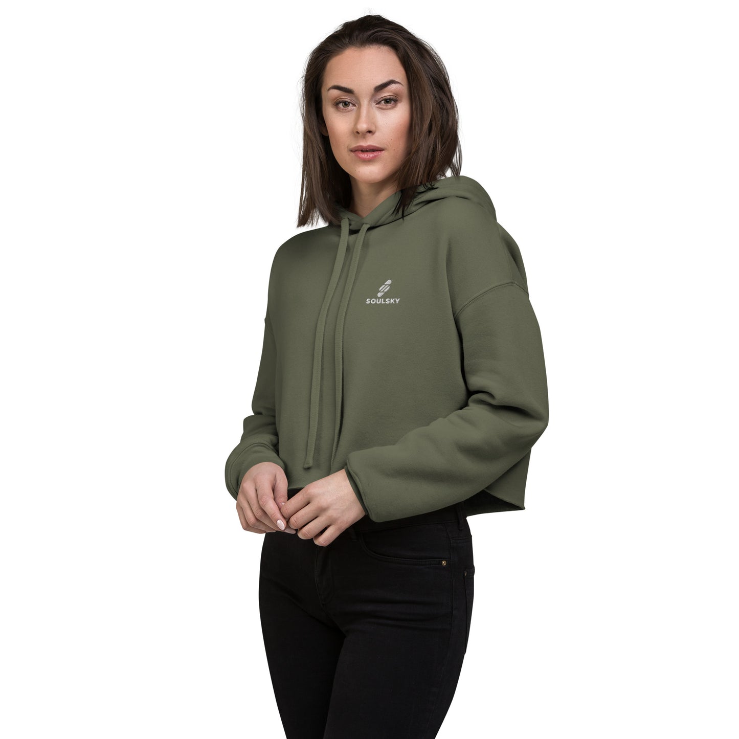 SOULSKY Logo Cropped Hoodie (Military Green)