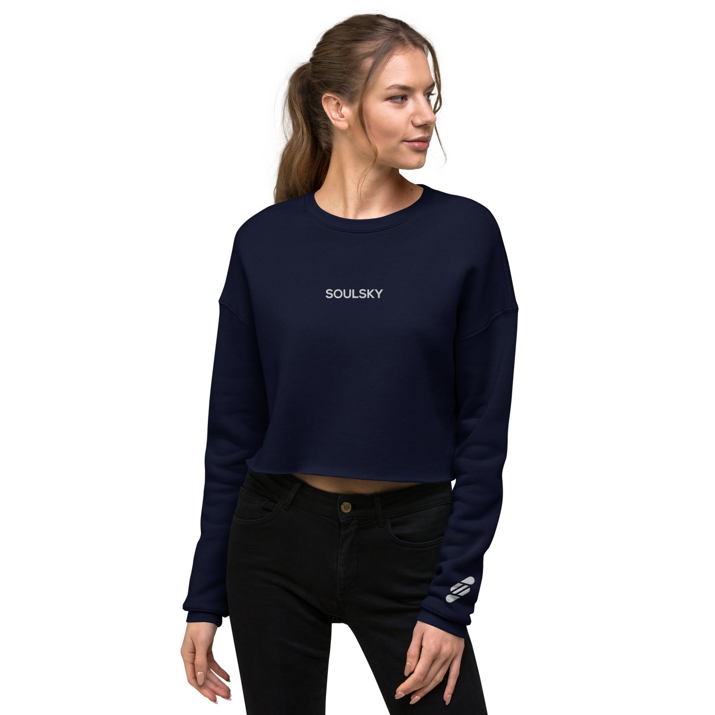 SOULSKY Logo Cropped Sweatshirt - Navy Blue