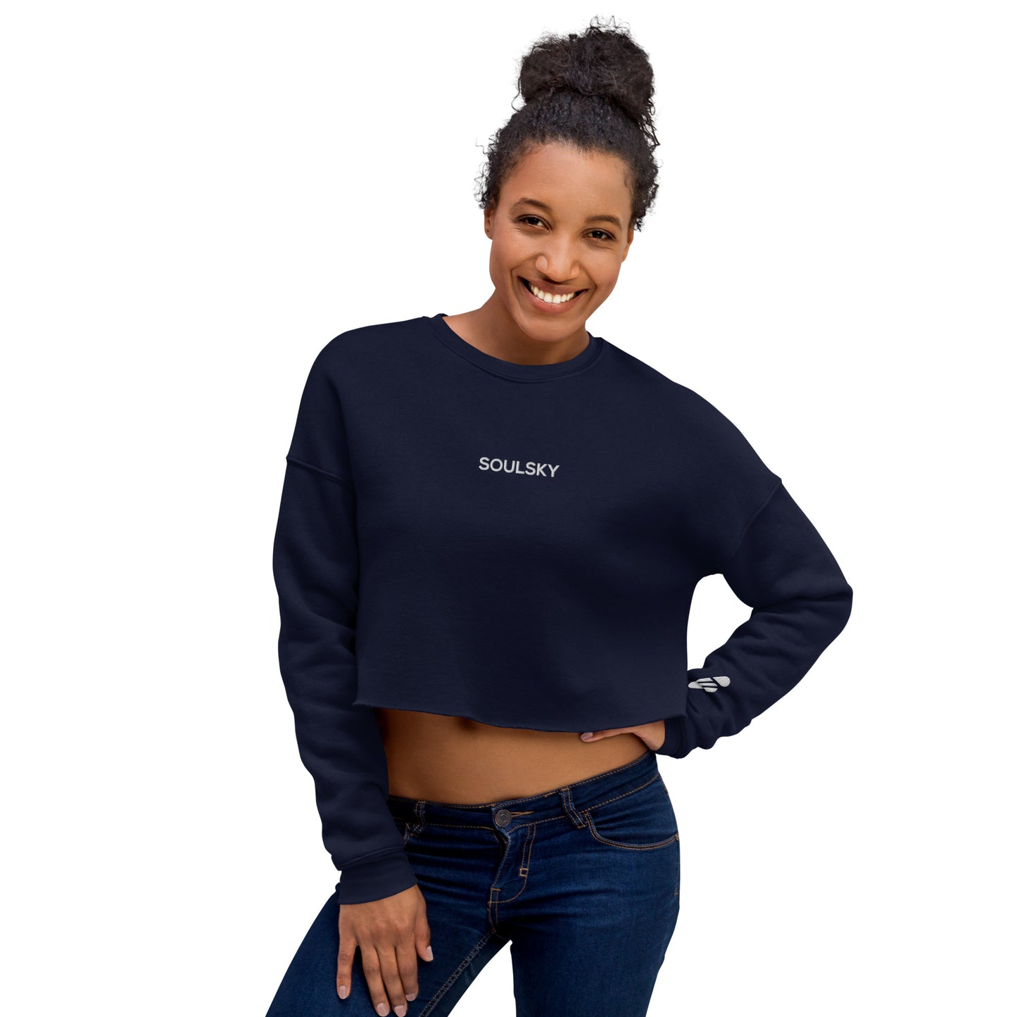 SOULSKY Logo Cropped Sweatshirt - Navy Blue