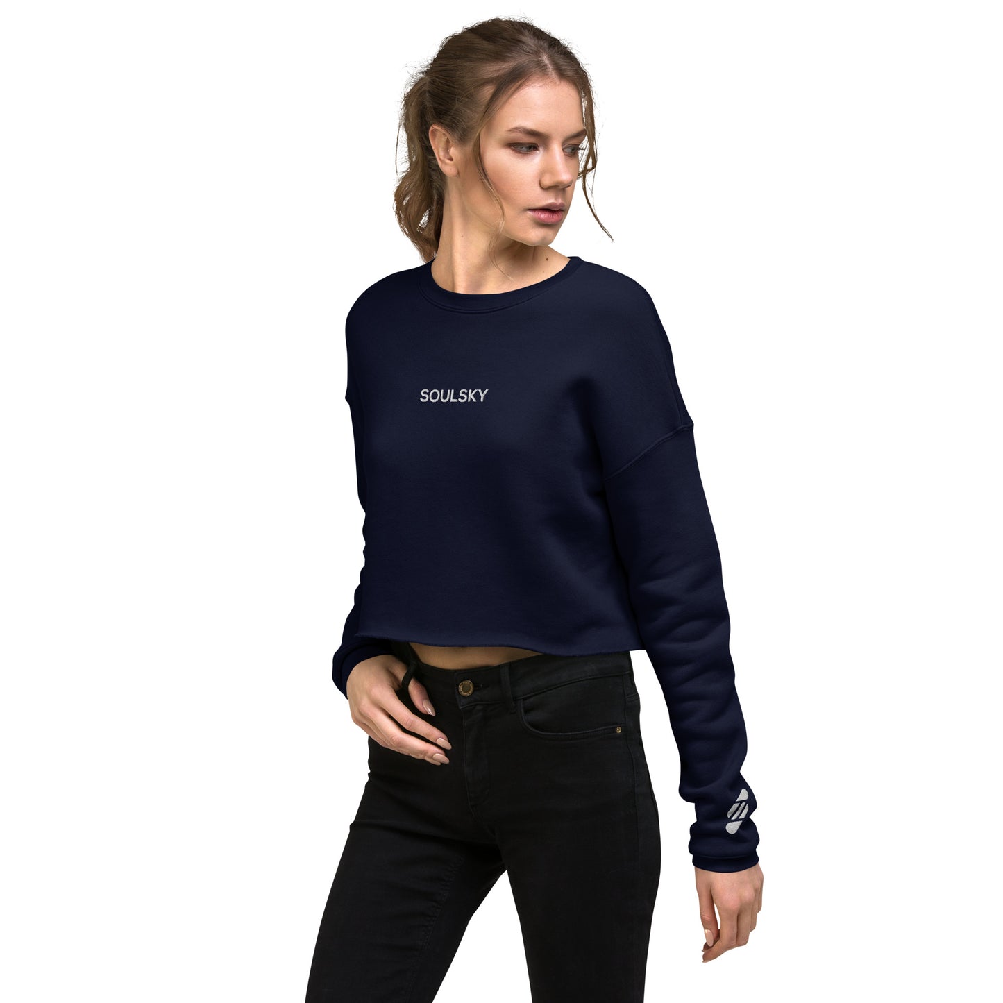 SOULSKY Logo Cropped Sweatshirt - Navy Blue