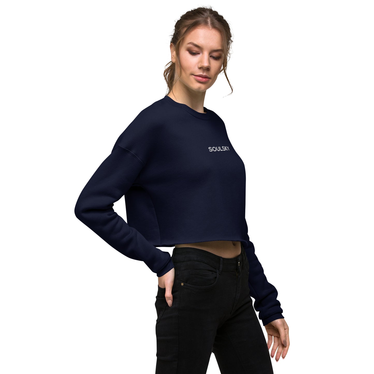 SOULSKY Logo Cropped Sweatshirt - Navy Blue