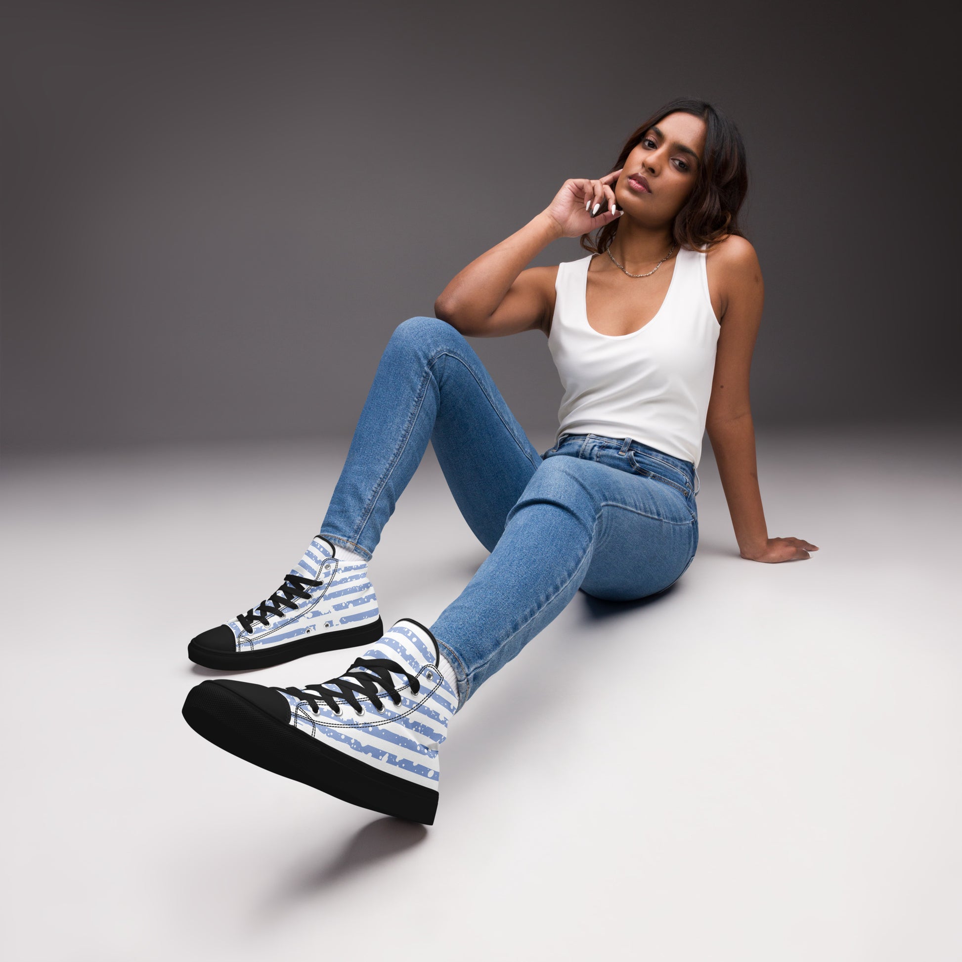 SHINE BRIGHT Women's High Top Canvas Shoes (Light Blue) - SOULSKY