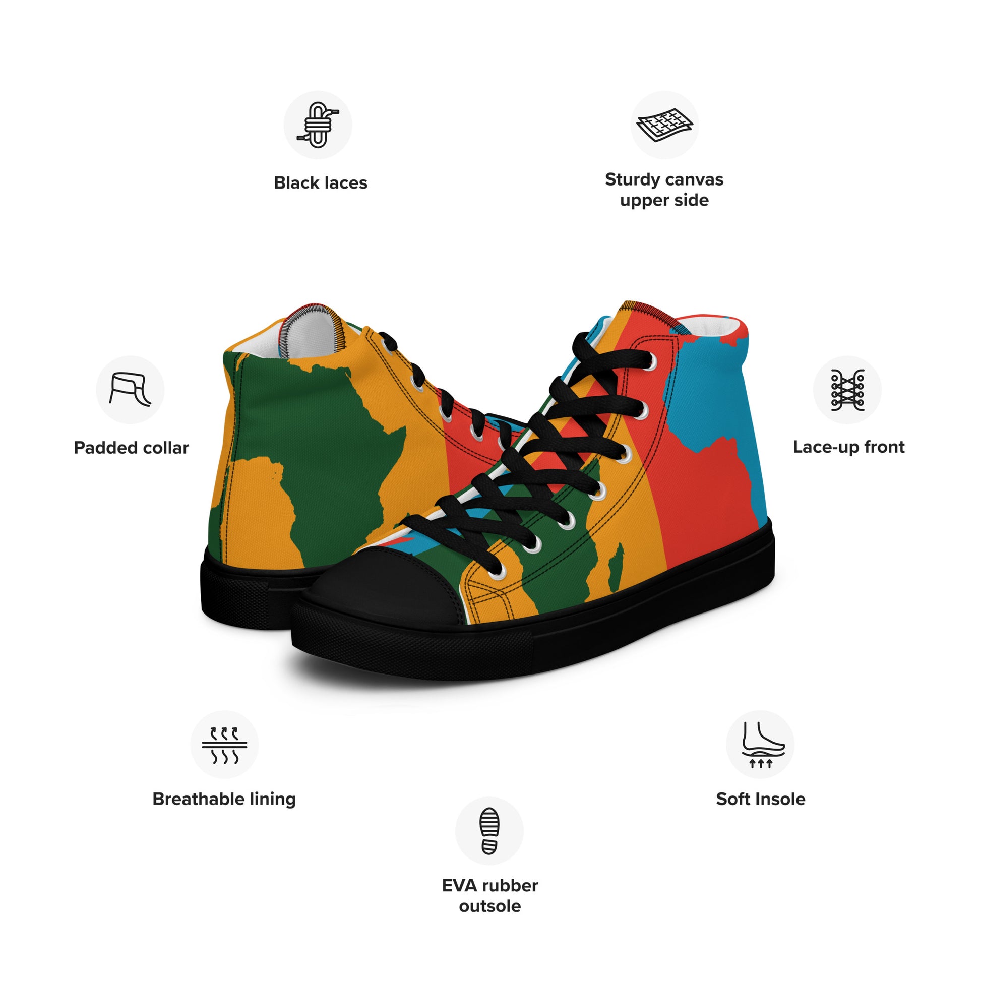 AFRICA WARHOL Women's High Top Canvas Shoes (Bright) - SOULSKY