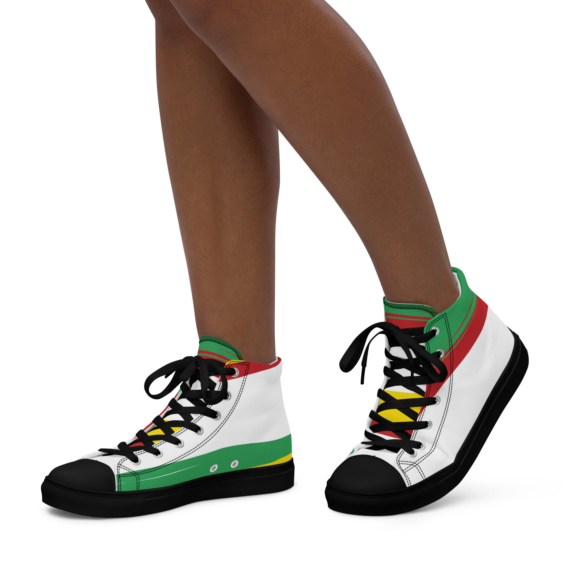 AFRICA STRIPES Women's High Top Canvas Shoes (White) - SOULSKY