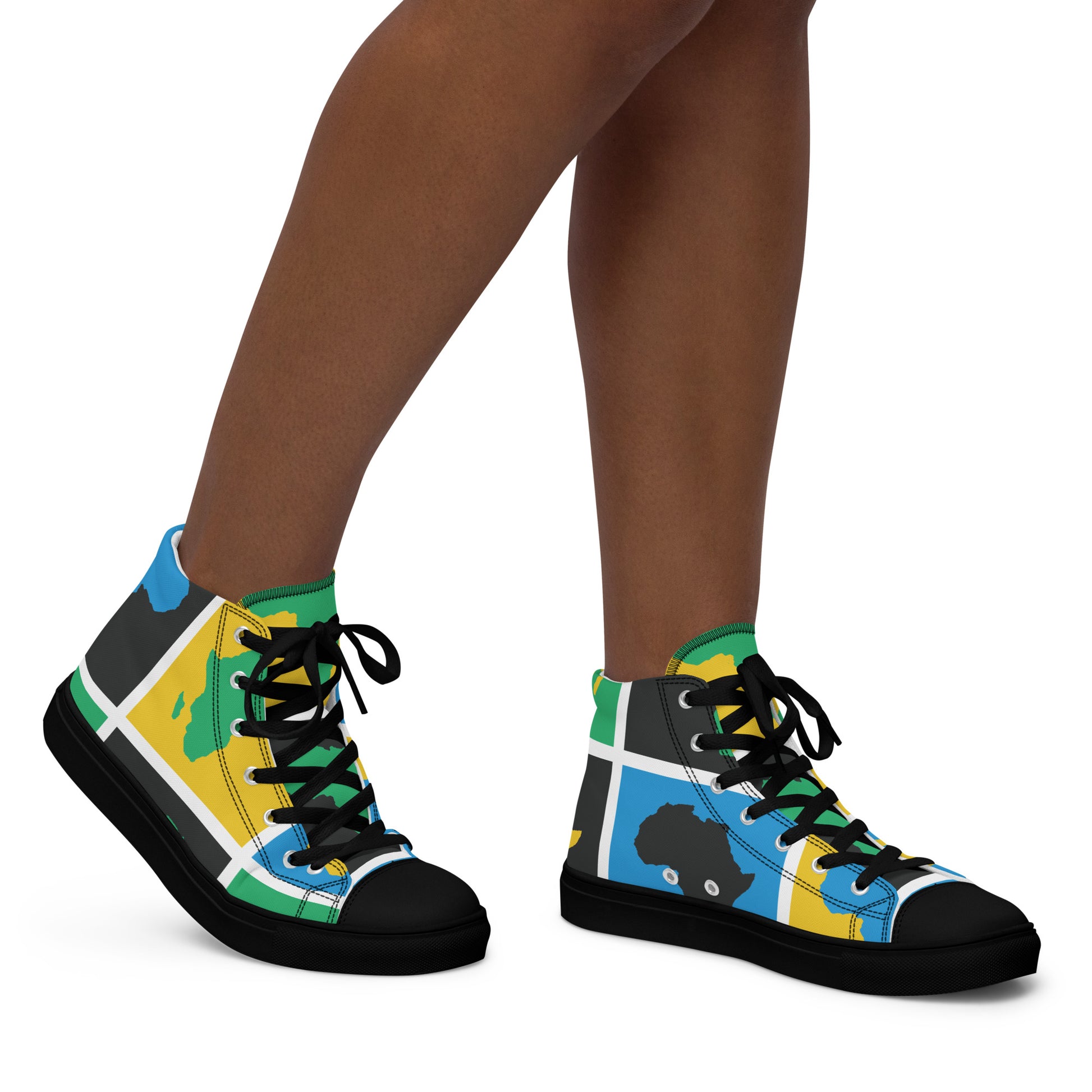 AFRICA WARHOL Women’s High Top Canvas Shoes (Yellow, Green, Turquoise) - SOULSKY