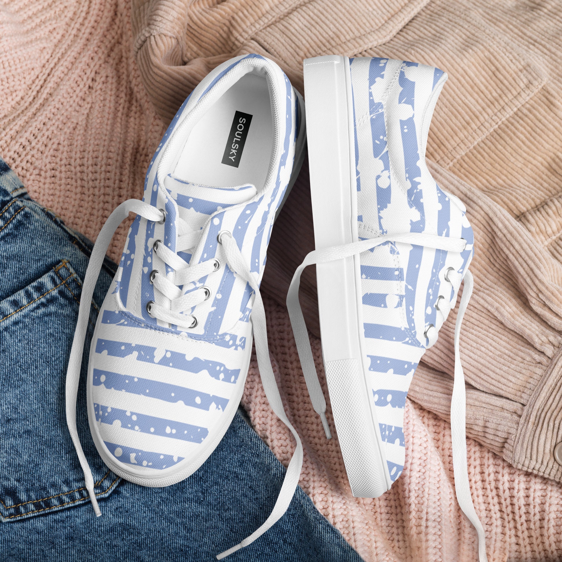 SHINE BRIGHT Women’s Lace-Up Canvas Shoes (Light Blue) - SOULSKY