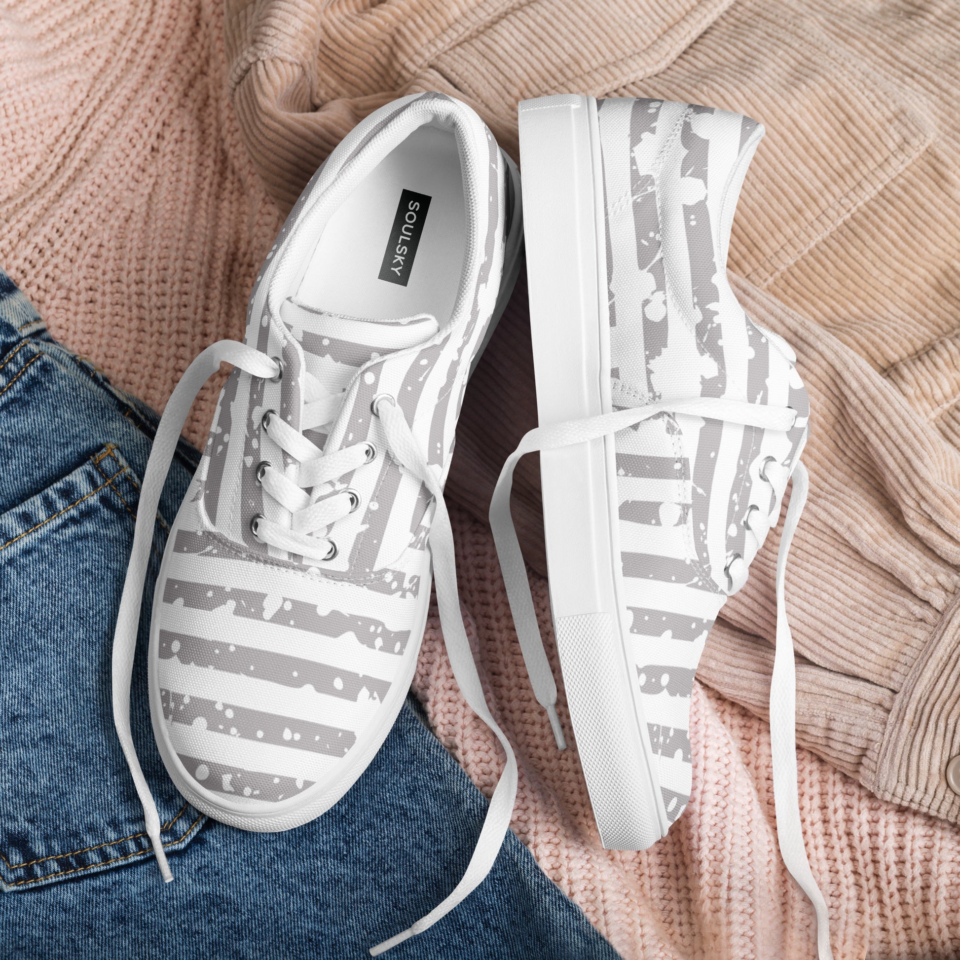 SHINE BRIGHT Women’s Lace-Up Canvas Shoes (Light Gray) - SOULSKY