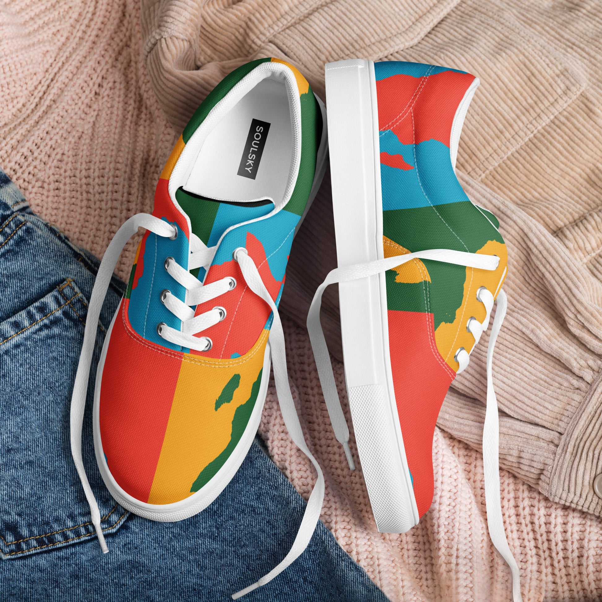 AFRICA WARHOL Women’s Lace-Up Canvas Shoes (Bright) - SOULSKY