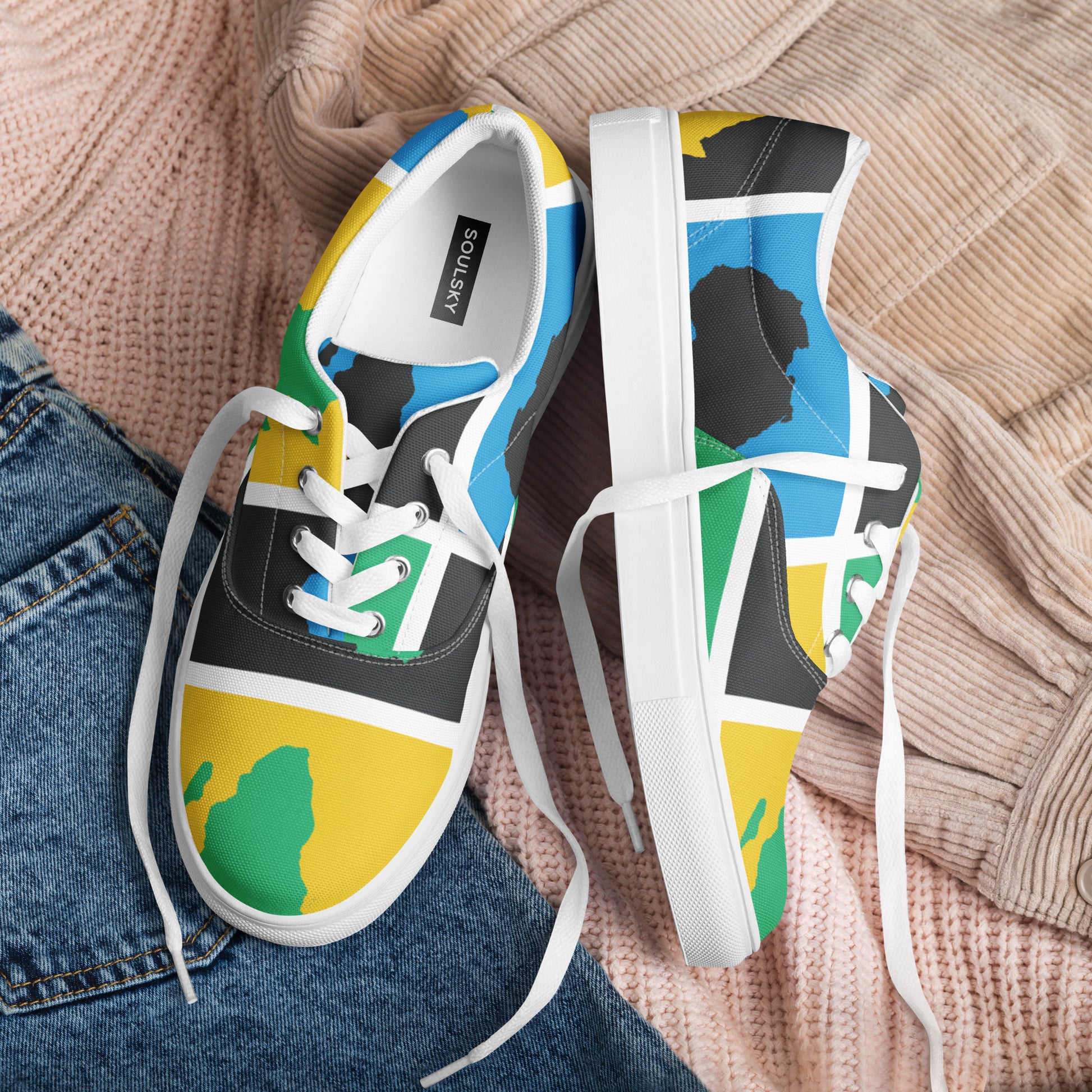 AFRICA WARHOL Women’s Lace-Up Canvas Shoes (Green, Yellow, Turquoise) - SOULSKY