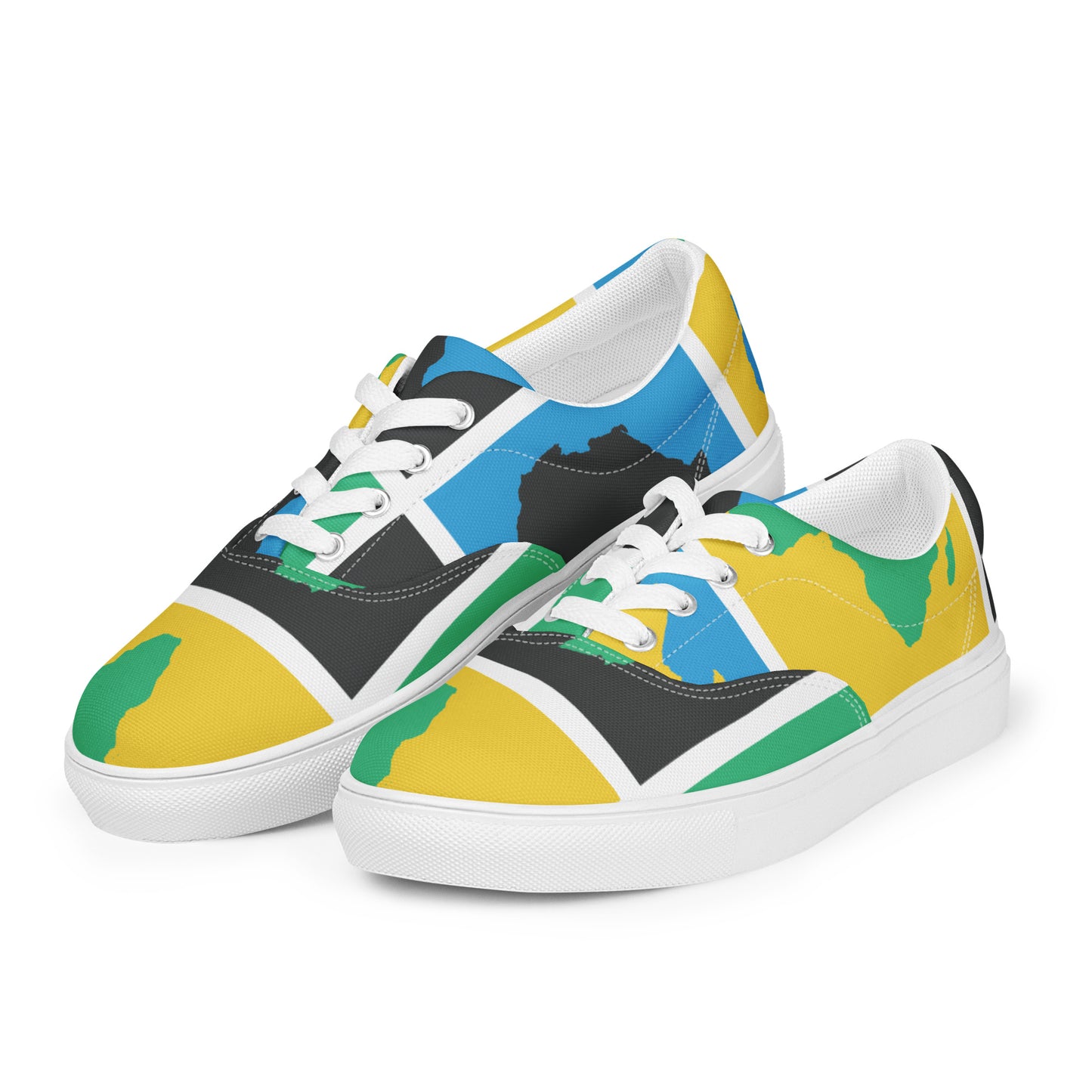 AFRICA WARHOL Women’s Lace-Up Canvas Shoes (Green, Yellow, Turquoise)