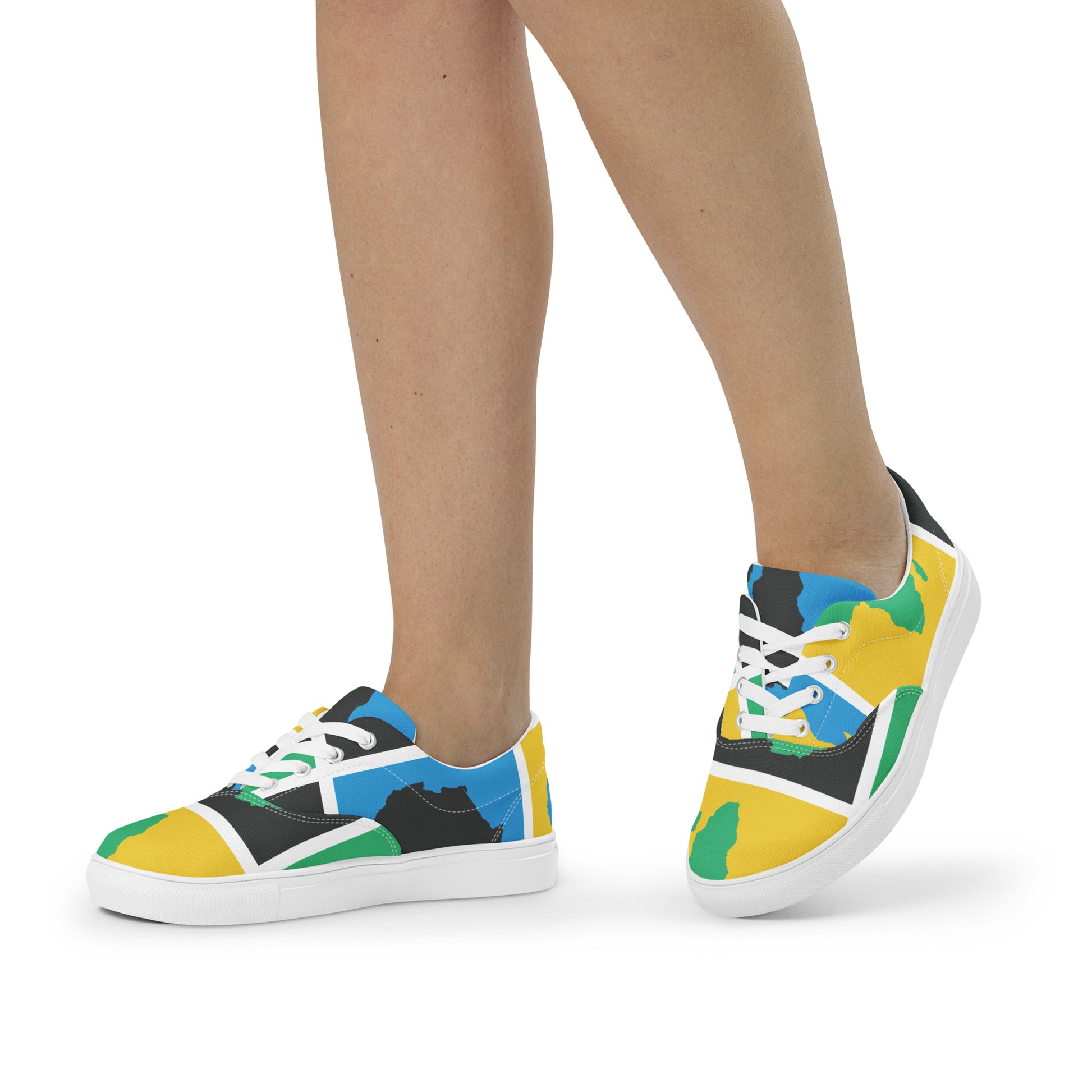 AFRICA WARHOL Women’s Lace-Up Canvas Shoes (Green, Yellow, Turquoise) - SOULSKY