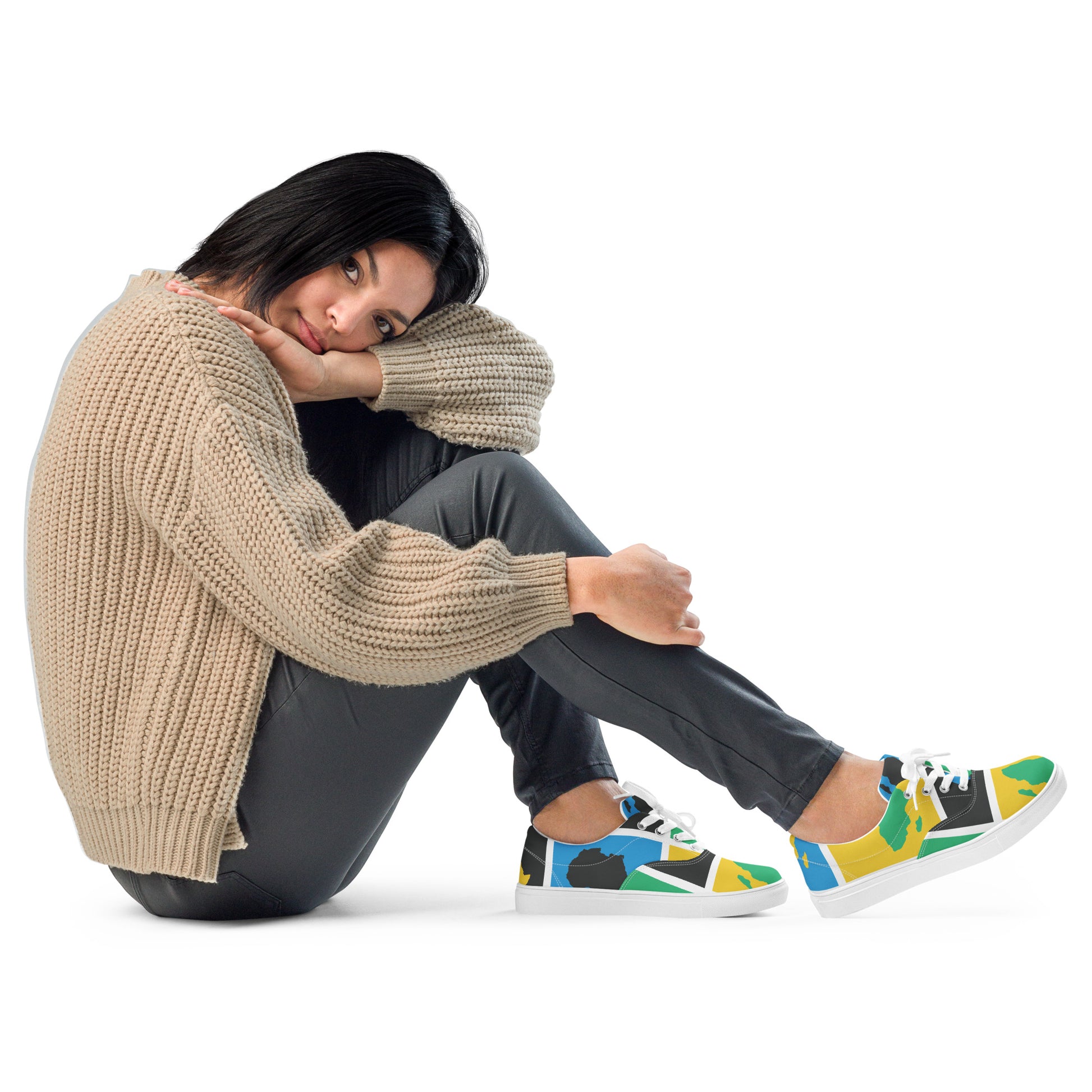 AFRICA WARHOL Women’s Lace-Up Canvas Shoes (Green, Yellow, Turquoise) - SOULSKY