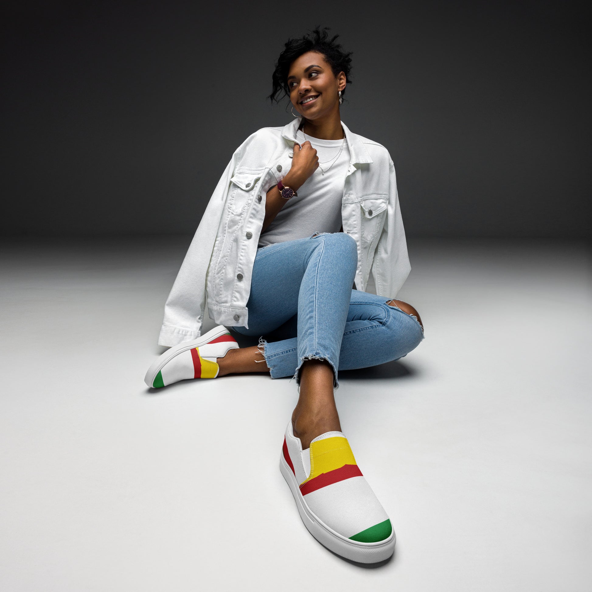 AFRICA STRIPES Women’s Slip-On Canvas Shoes (White) - SOULSKY