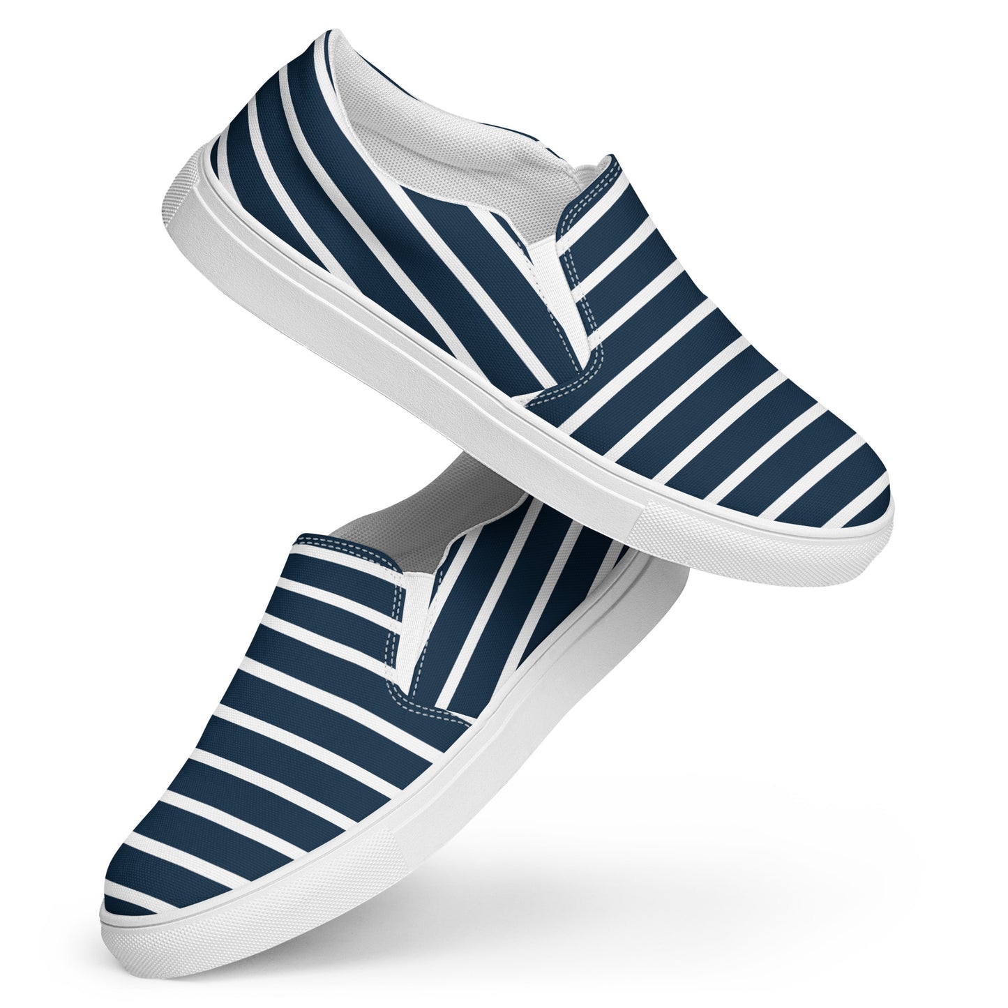 Women’s Slip-On Canvas Shoes (Navy Blue, White Stripes)