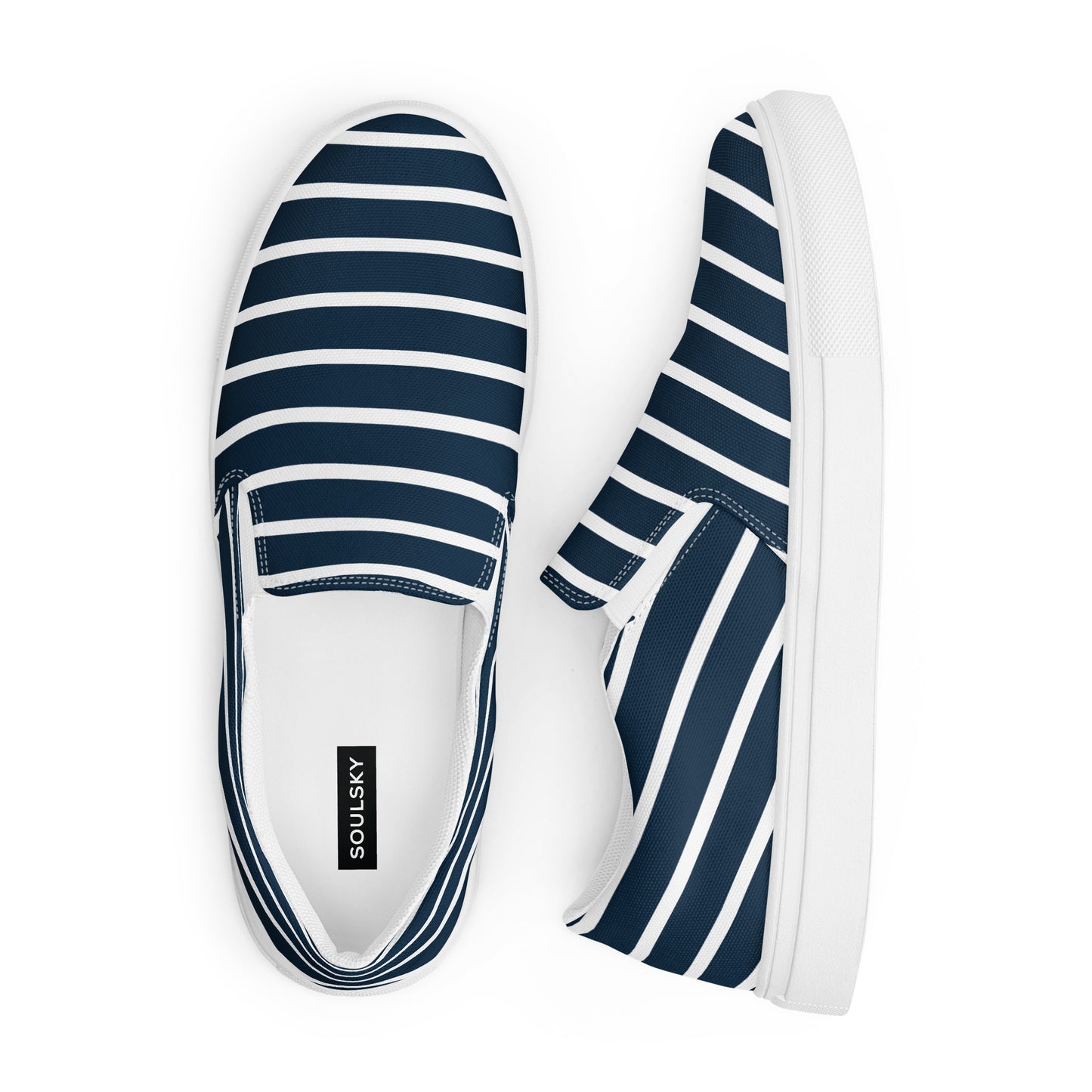 Women’s Slip-On Canvas Shoes (Navy Blue, White Stripes)