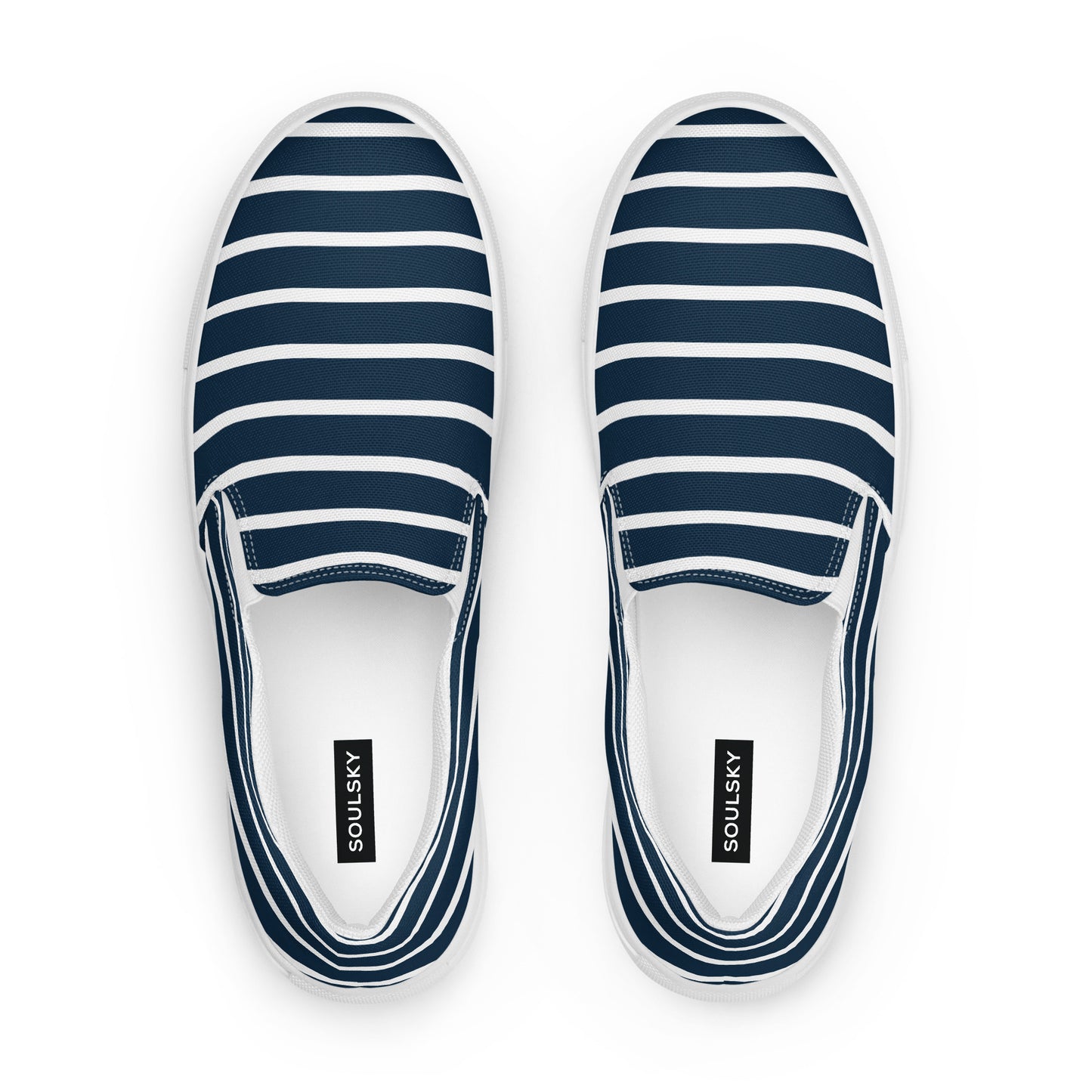 Women’s Slip-On Canvas Shoes (Navy Blue, White Stripes)