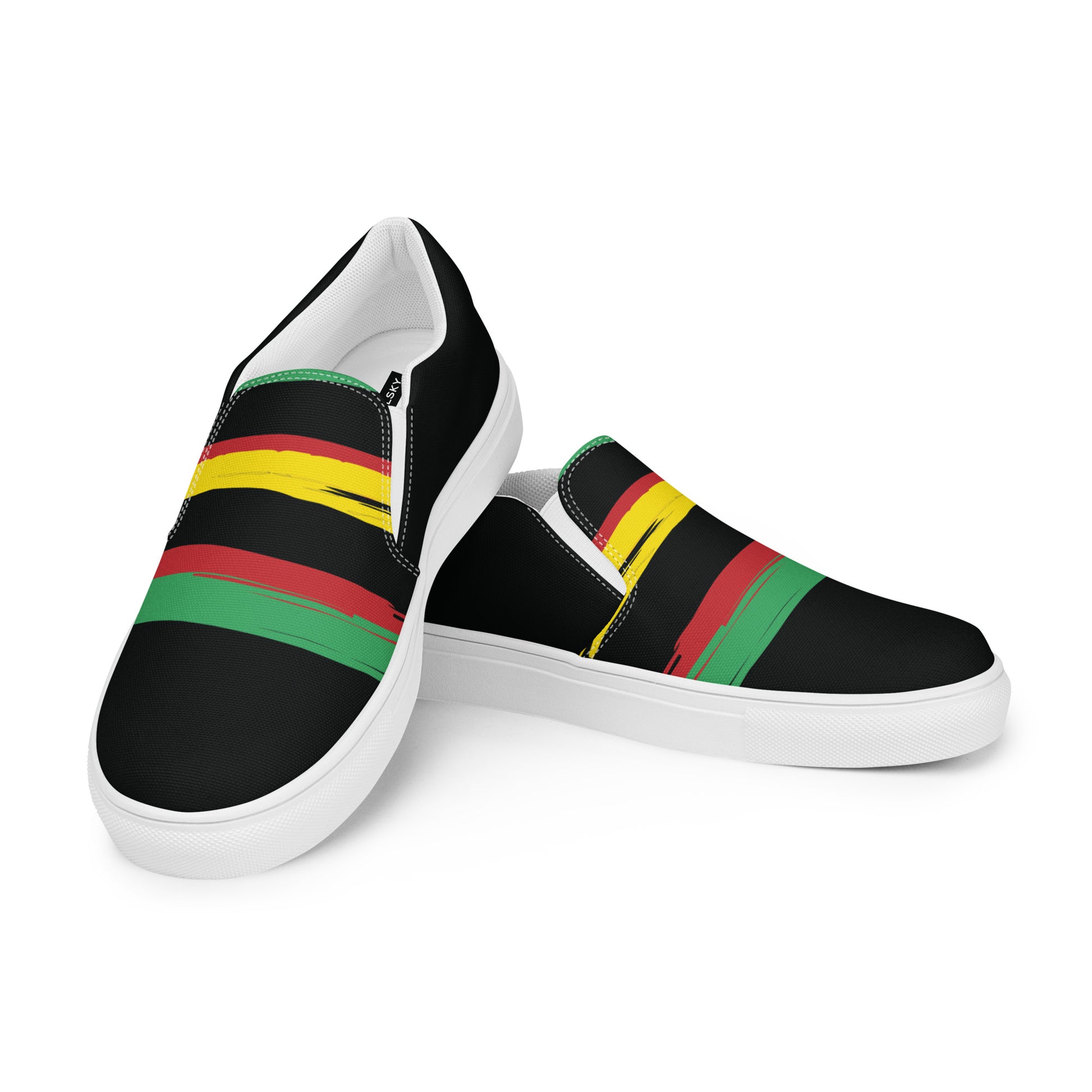 AFRICA STRIPES Women’s Slip-On Canvas Shoes (Black) - SOULSKY