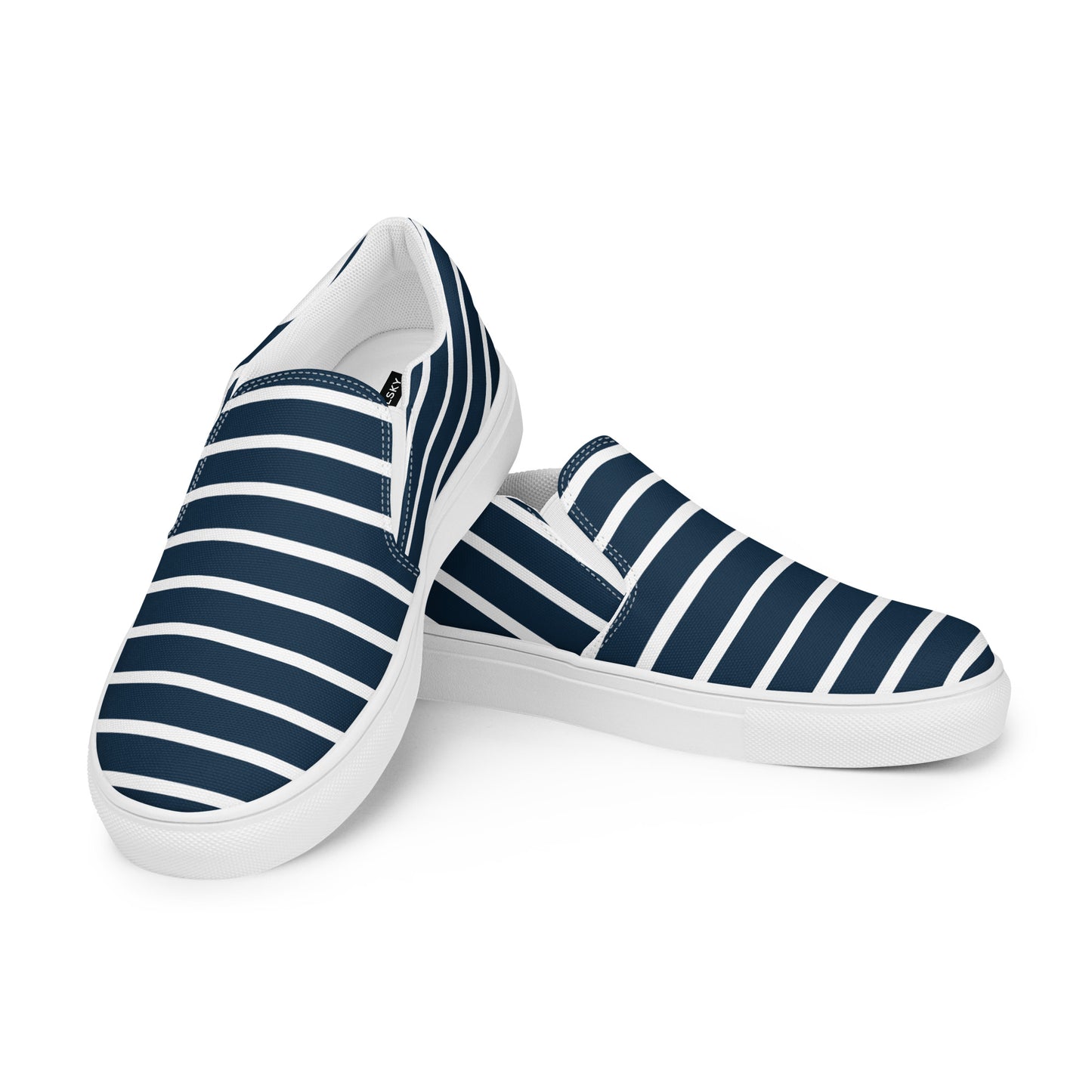 Women’s Slip-On Canvas Shoes (Navy Blue, White Stripes)