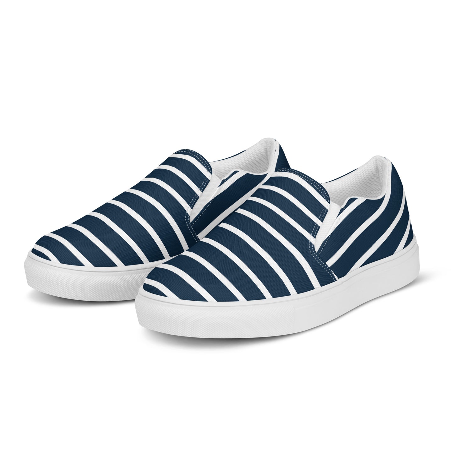 Women’s Slip-On Canvas Shoes (Navy Blue, White Stripes)