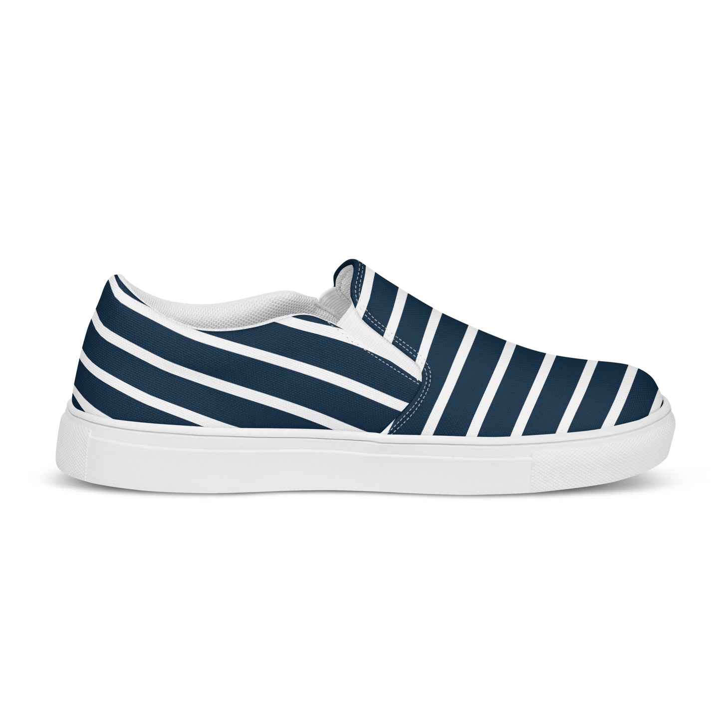 Women’s Slip-On Canvas Shoes (Navy Blue, White Stripes)