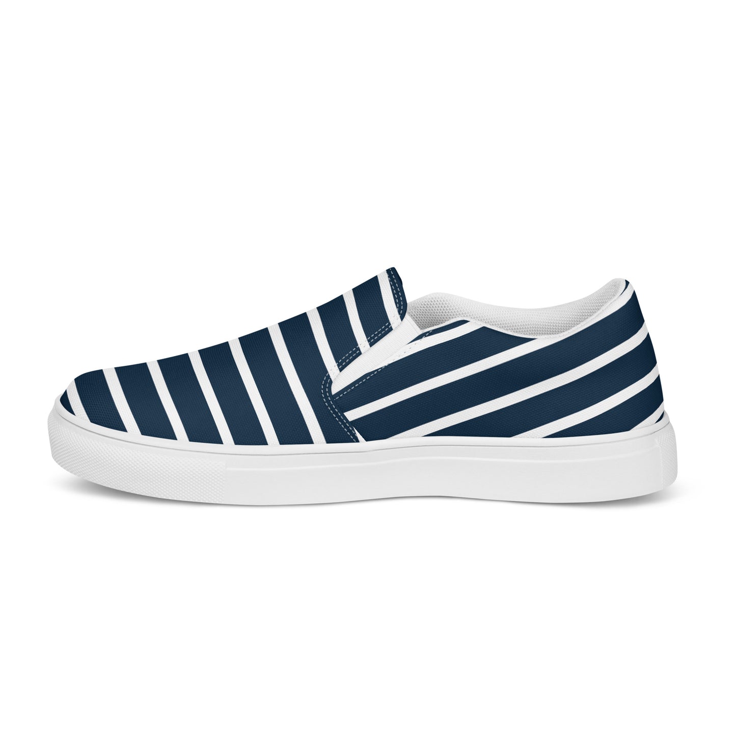 Women’s Slip-On Canvas Shoes (Navy Blue, White Stripes)