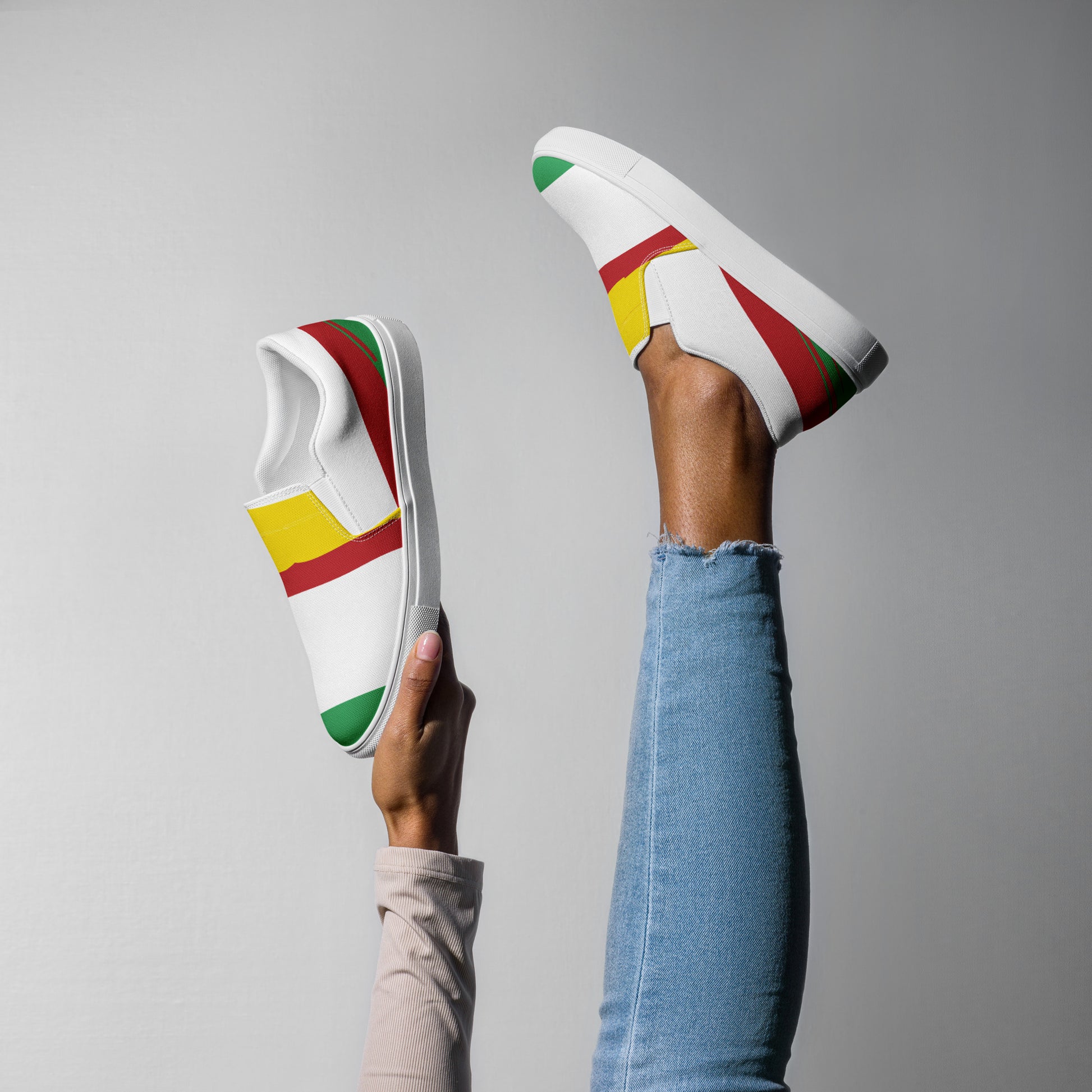 AFRICA STRIPES Women’s Slip-On Canvas Shoes (White) - SOULSKY