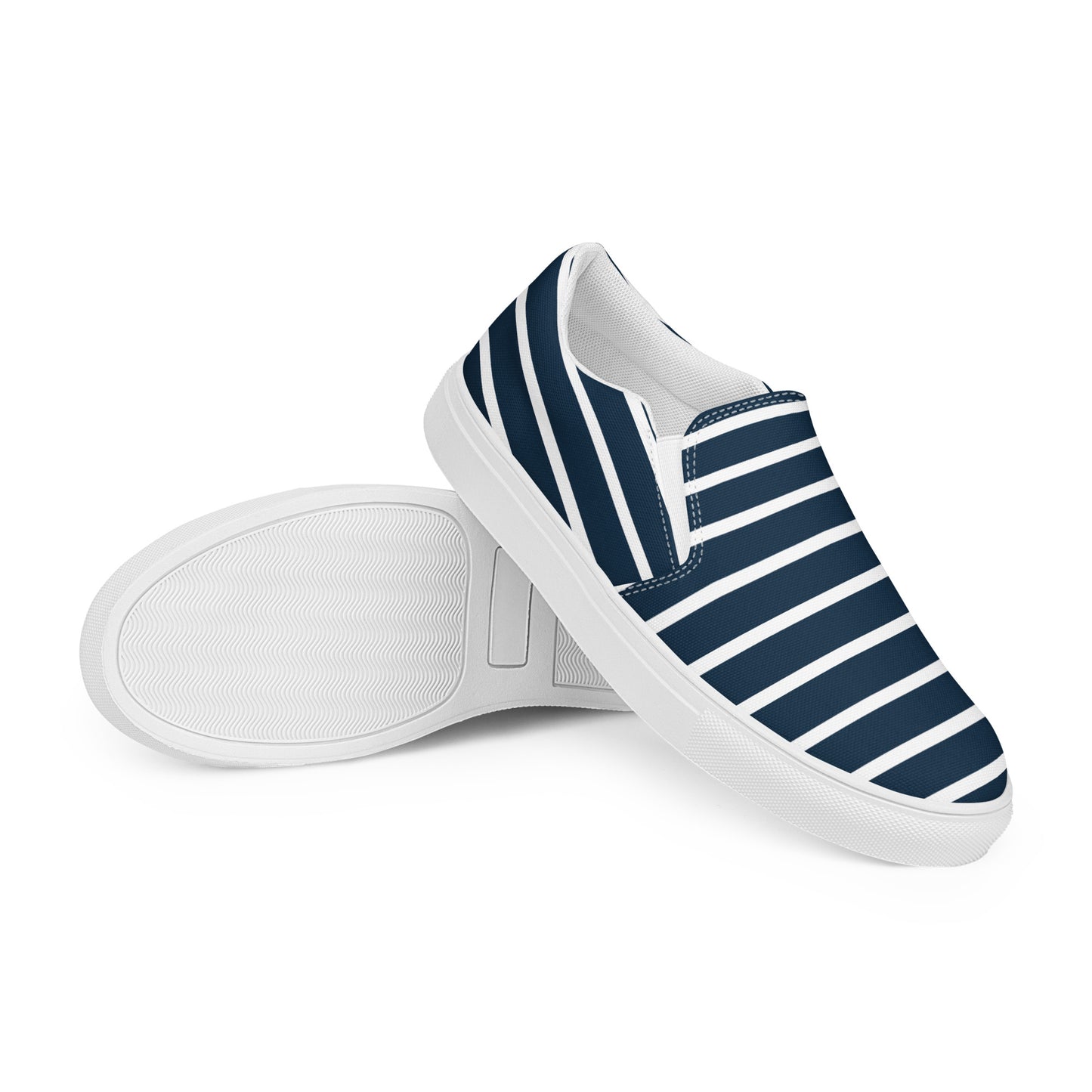 Women’s Slip-On Canvas Shoes (Navy Blue, White Stripes)