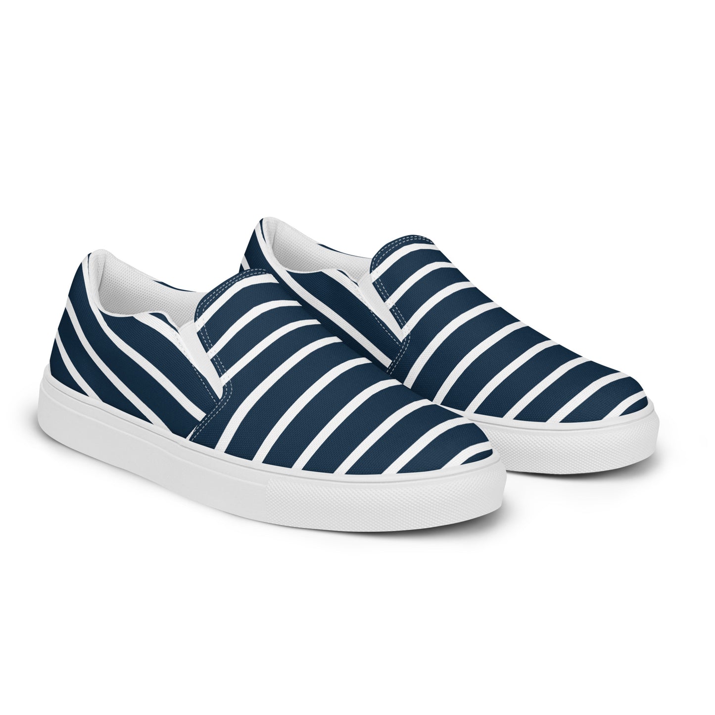 Women’s Slip-On Canvas Shoes (Navy Blue, White Stripes)