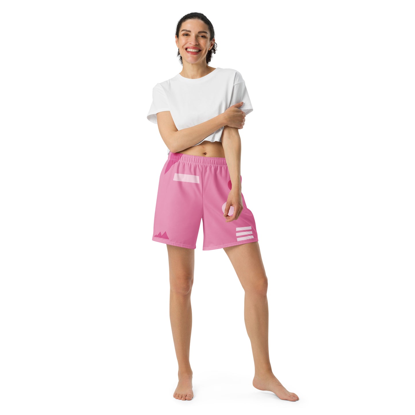 TIMELESS All-Over Print Unisex Athletic Long Shorts (Pink)