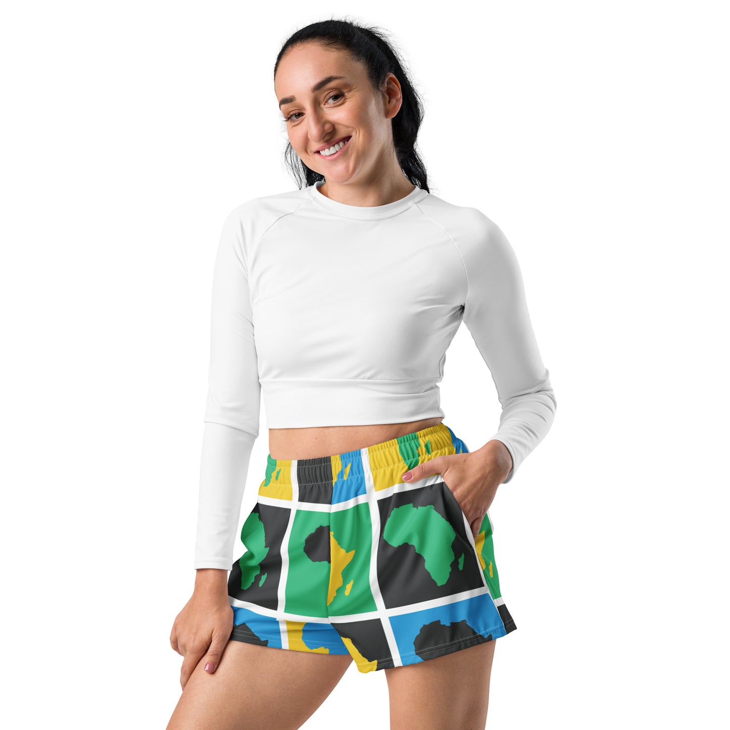 AFRICA WARHOL All-Over Print Unisex Athletic Shorts (Blue, Green, Yellow)