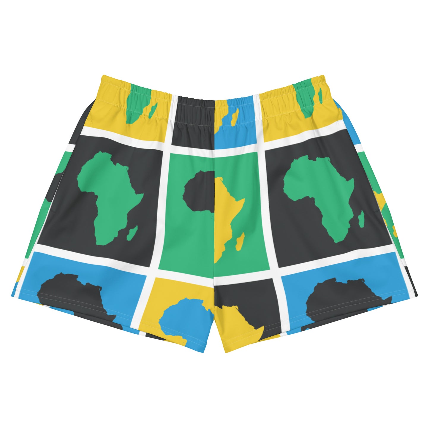 AFRICA WARHOL All-Over Print Unisex Athletic Shorts (Blue, Green, Yellow)