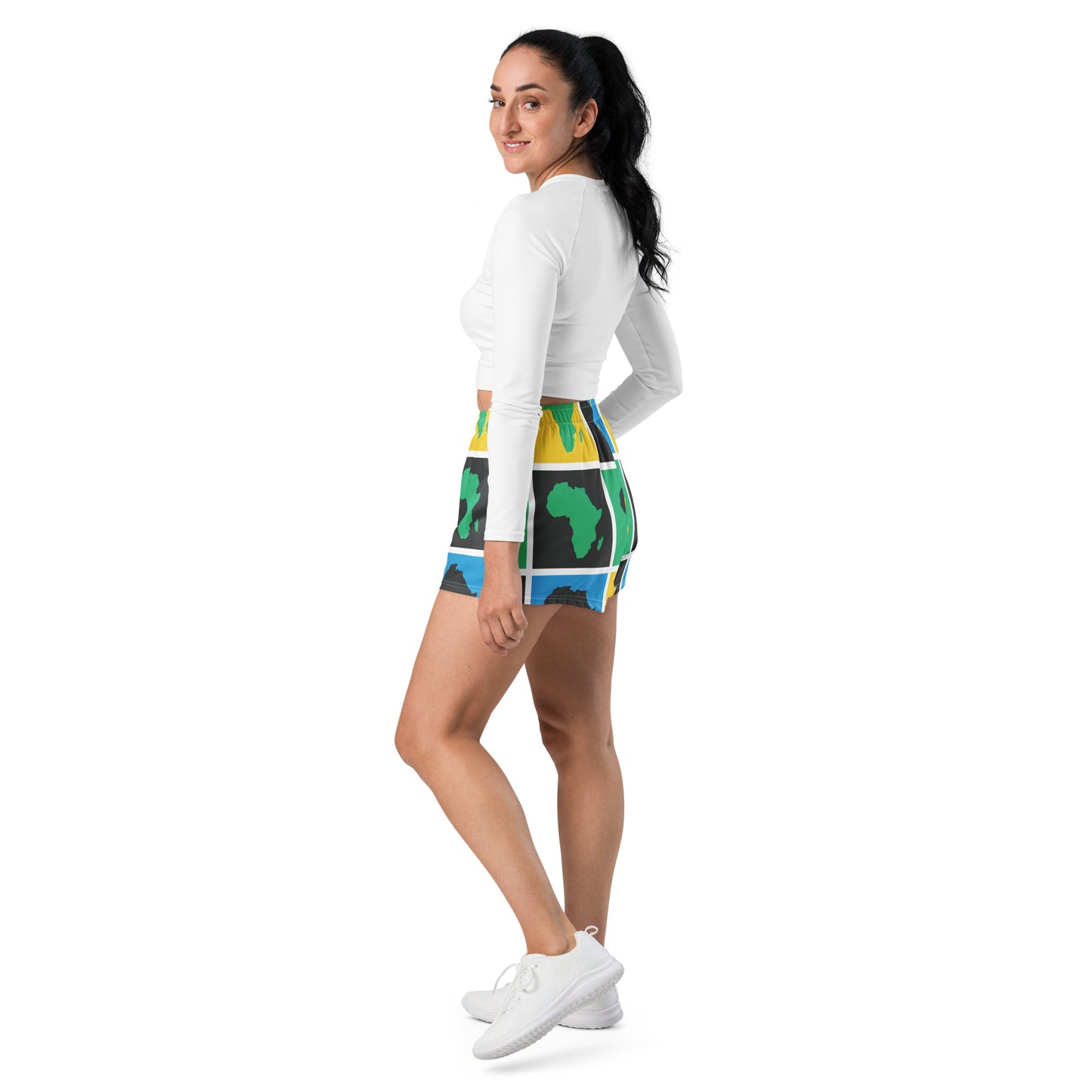 AFRICA WARHOL All-Over Print Unisex Athletic Shorts (Blue, Green, Yellow)