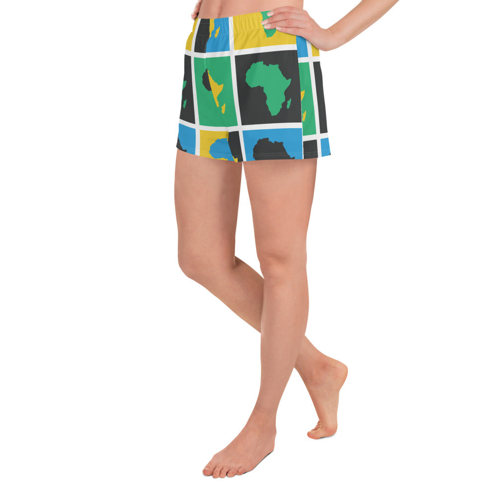 AFRICA WARHOL All-Over Print Unisex Athletic Shorts (Blue, Green, Yellow)