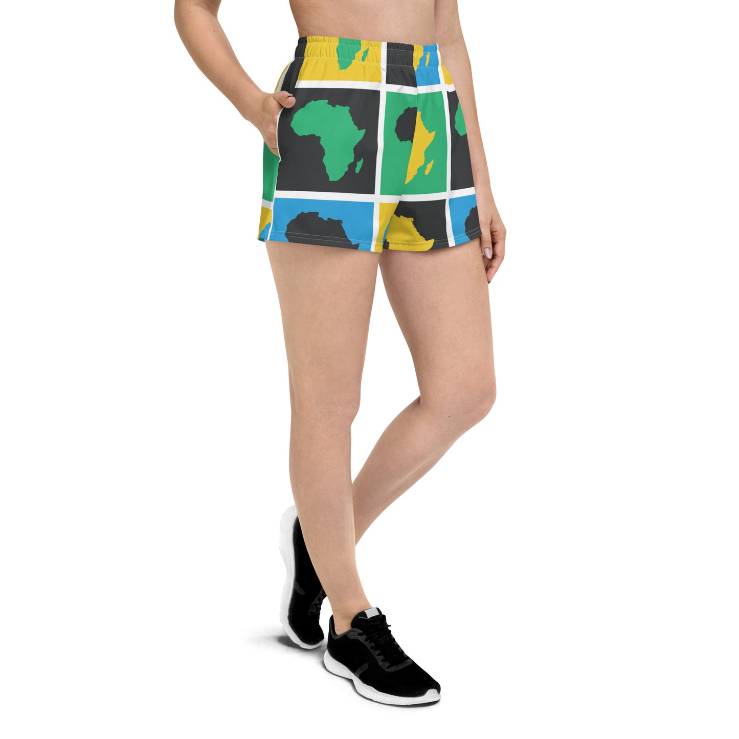 AFRICA WARHOL All-Over Print Unisex Athletic Shorts (Blue, Green, Yellow)