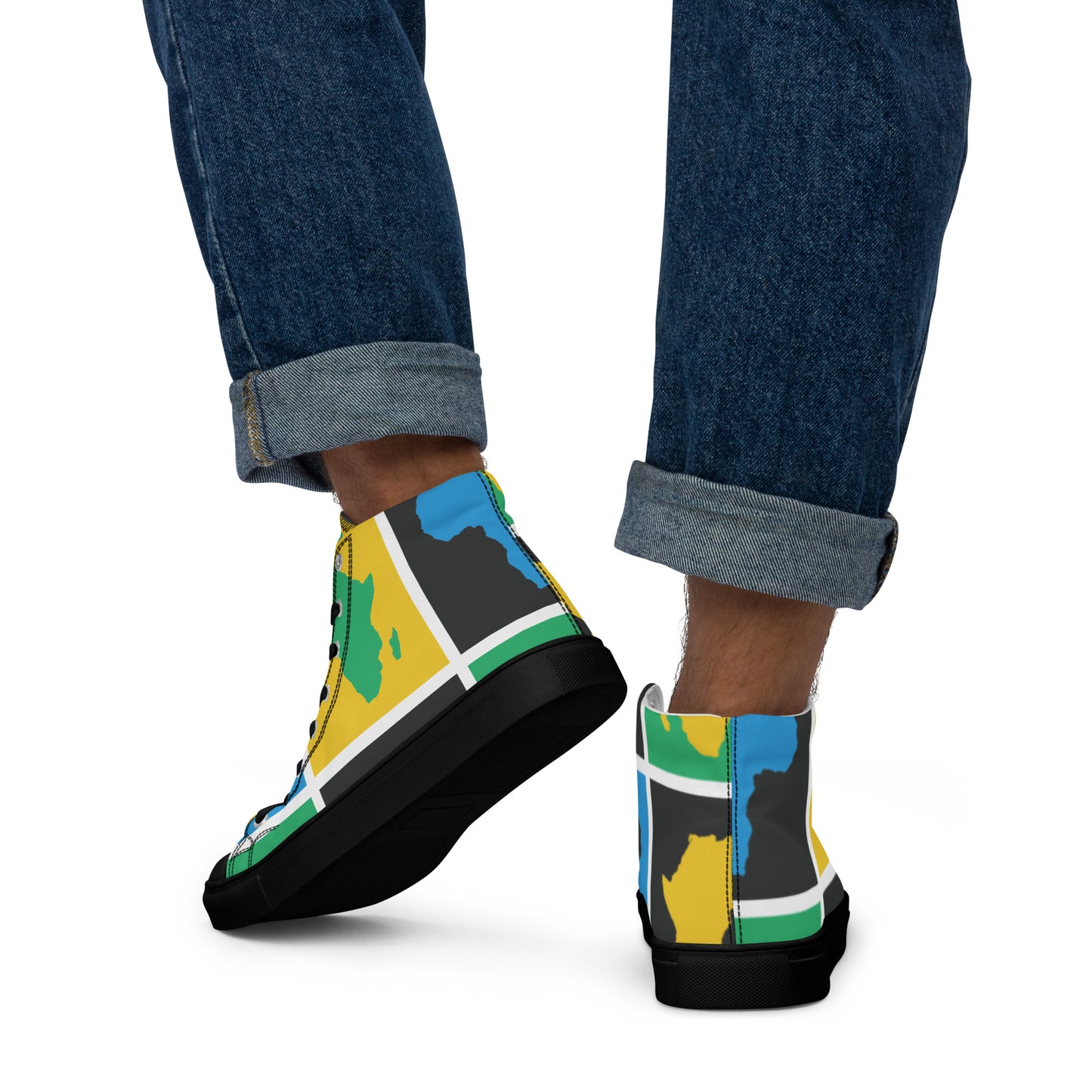 AFRICA WARHOL Men’s High Top Canvas Shoes (Yellow, Green, Turquoise)