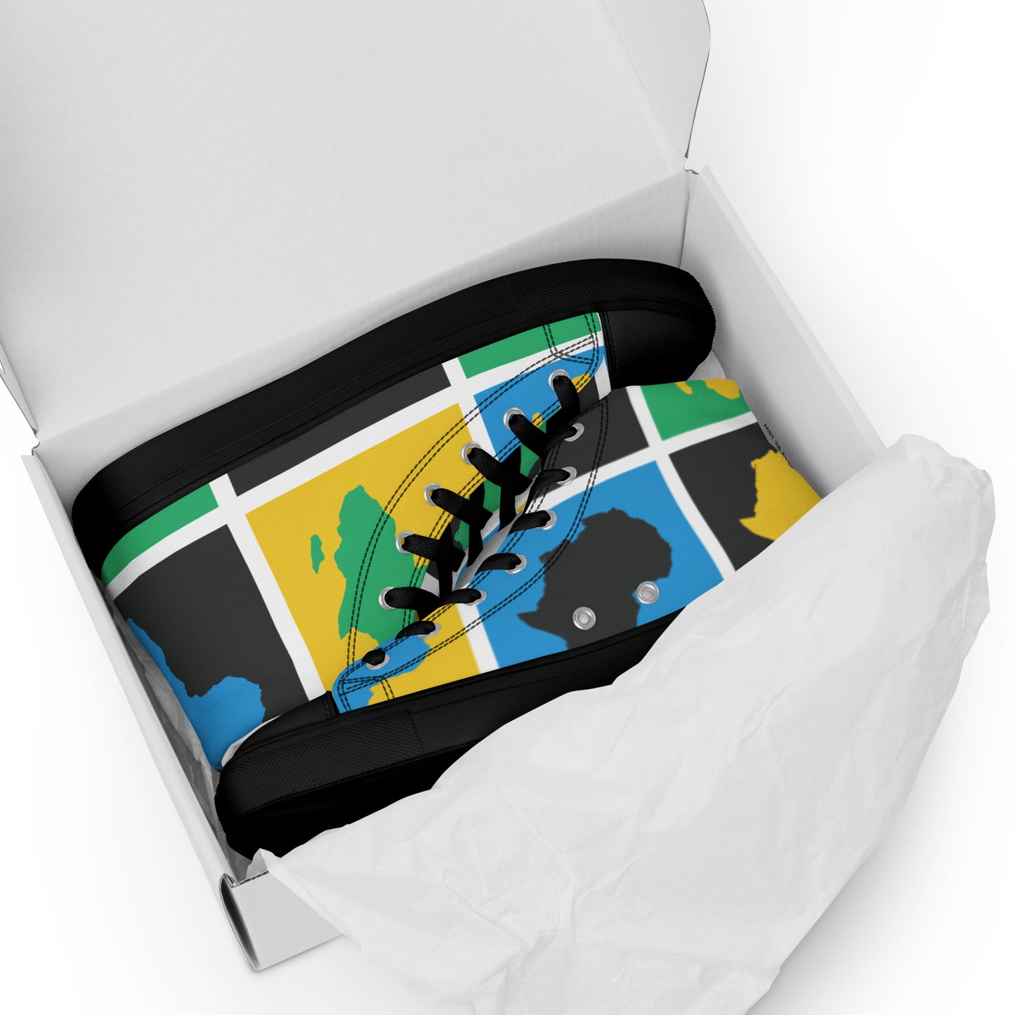 AFRICA WARHOL Men’s High Top Canvas Shoes (Yellow, Green, Turquoise)