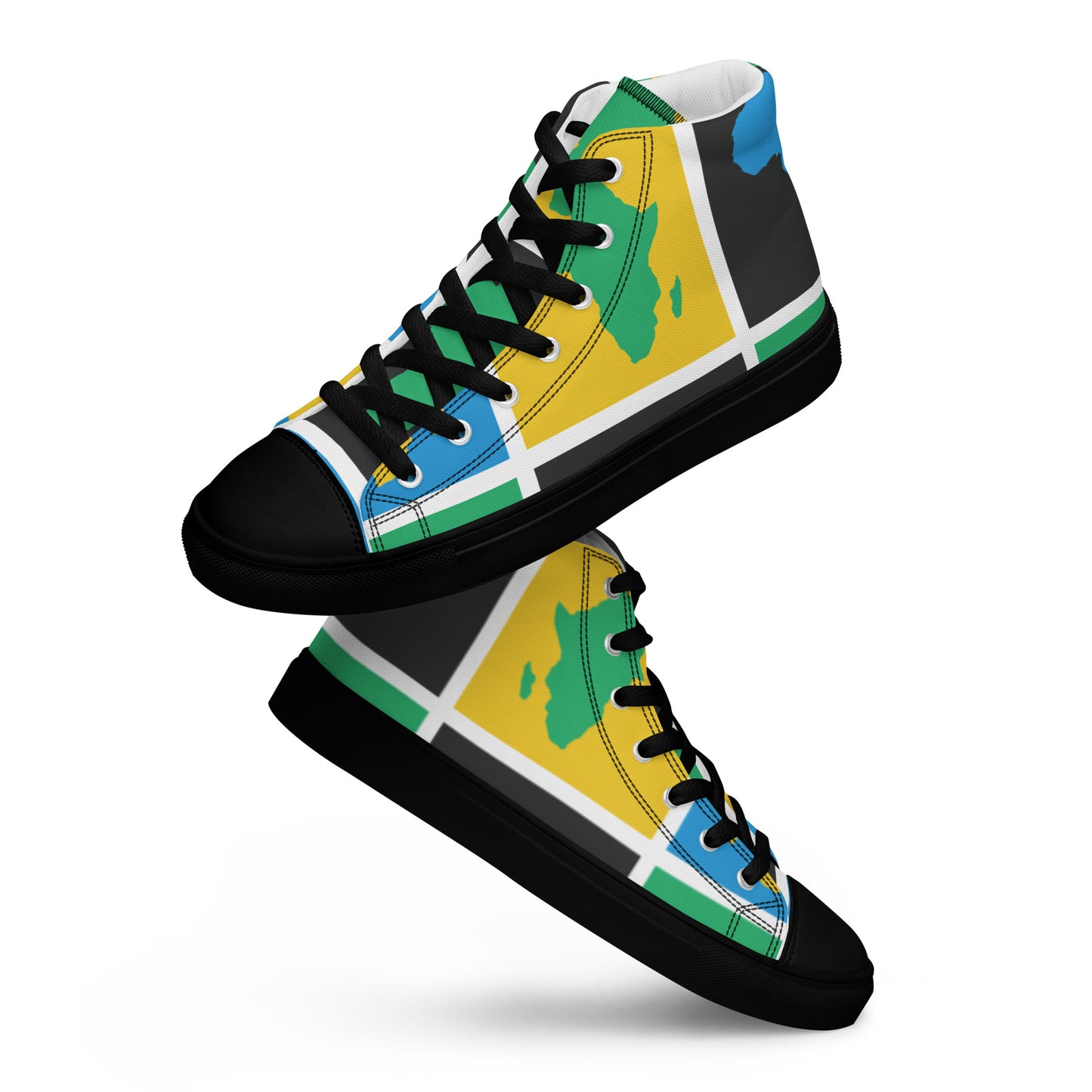 AFRICA WARHOL Men’s High Top Canvas Shoes (Yellow, Green, Turquoise)