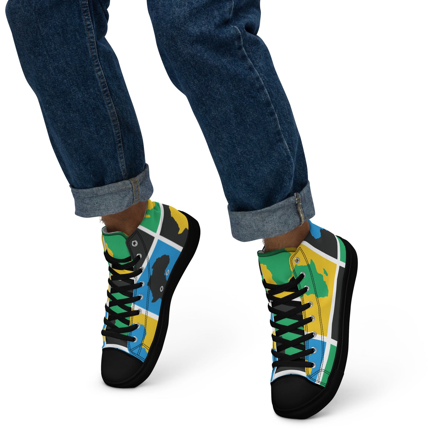 AFRICA WARHOL Men’s High Top Canvas Shoes (Yellow, Green, Turquoise)