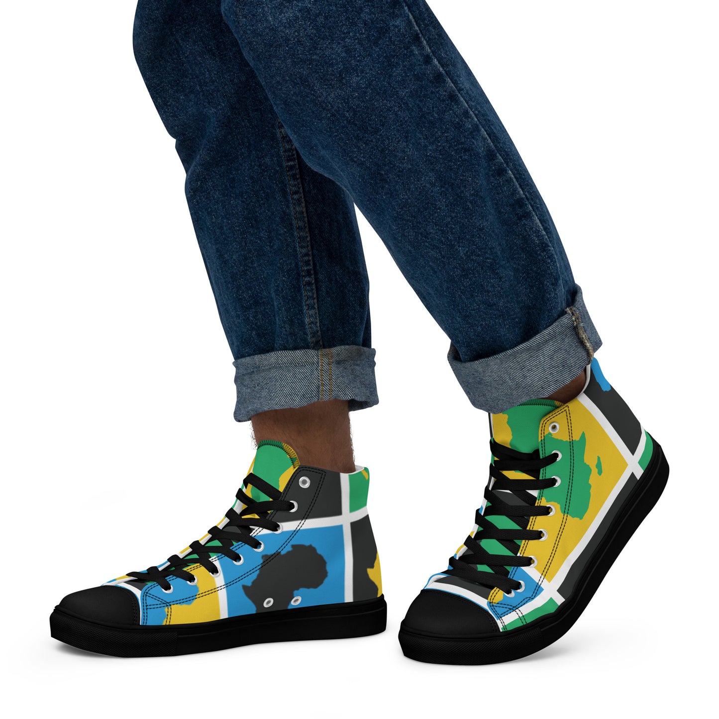 AFRICA WARHOL Men’s High Top Canvas Shoes (Yellow, Green, Turquoise)