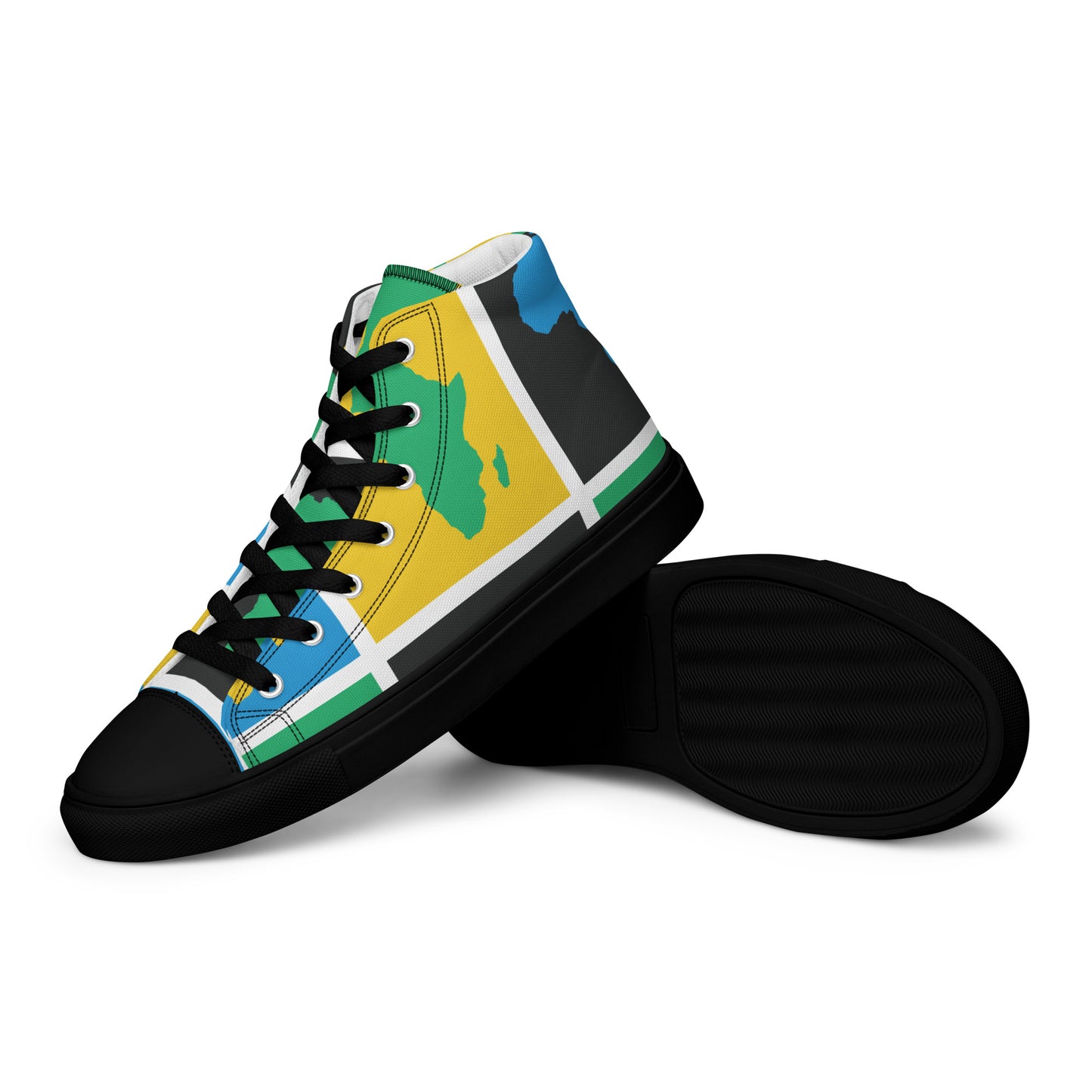 AFRICA WARHOL Men’s High Top Canvas Shoes (Yellow, Green, Turquoise)