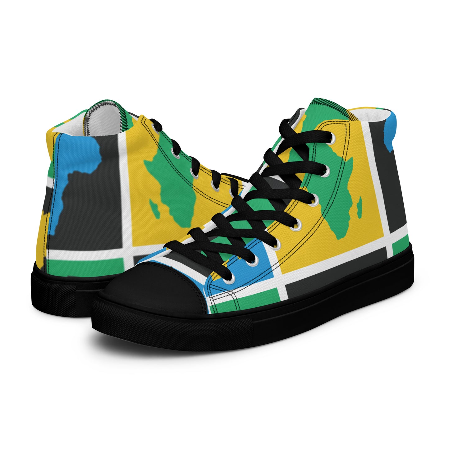 AFRICA WARHOL Men’s High Top Canvas Shoes (Yellow, Green, Turquoise)