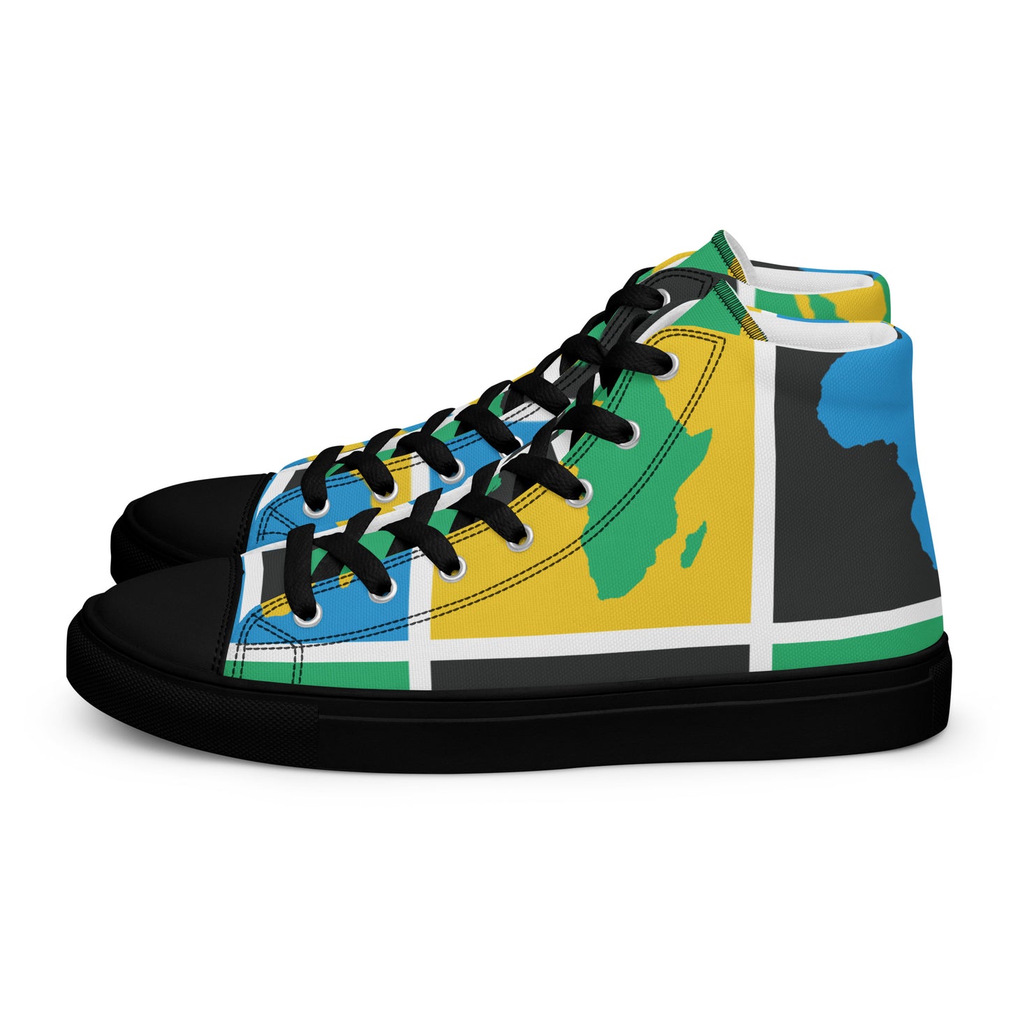 AFRICA WARHOL Men’s High Top Canvas Shoes (Yellow, Green, Turquoise)