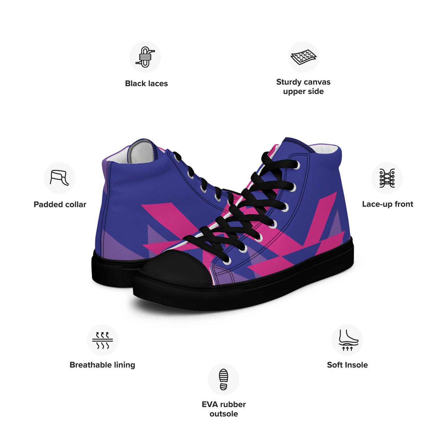 BE BRAVE Men’s High Top Canvas Shoes (Purple, Pink)